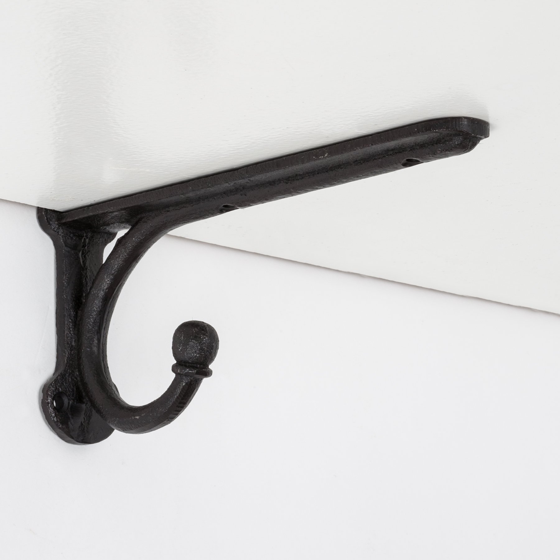Abbott Collection Cast Iron Simple Bracket with Hook - Heavy Duty Wall Mount Shelf Bracket for Kitchen, Bathroom, Garage & Home Decor Organization