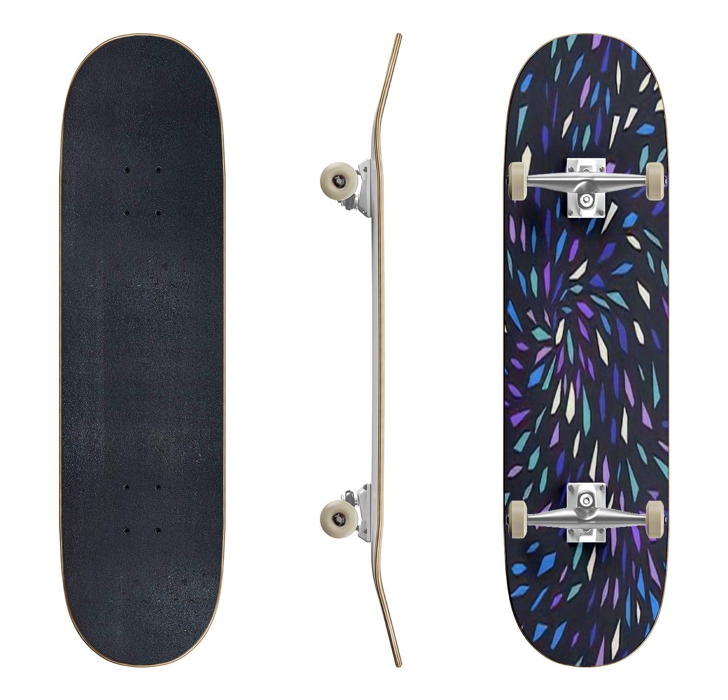 Vintage Floral Skateboard with Seamless Navy Pattern - Classic Concave Longboard for Beginners & Pros | Perfect for Teens, Extreme Sports, Street Skating & Cool Gifts