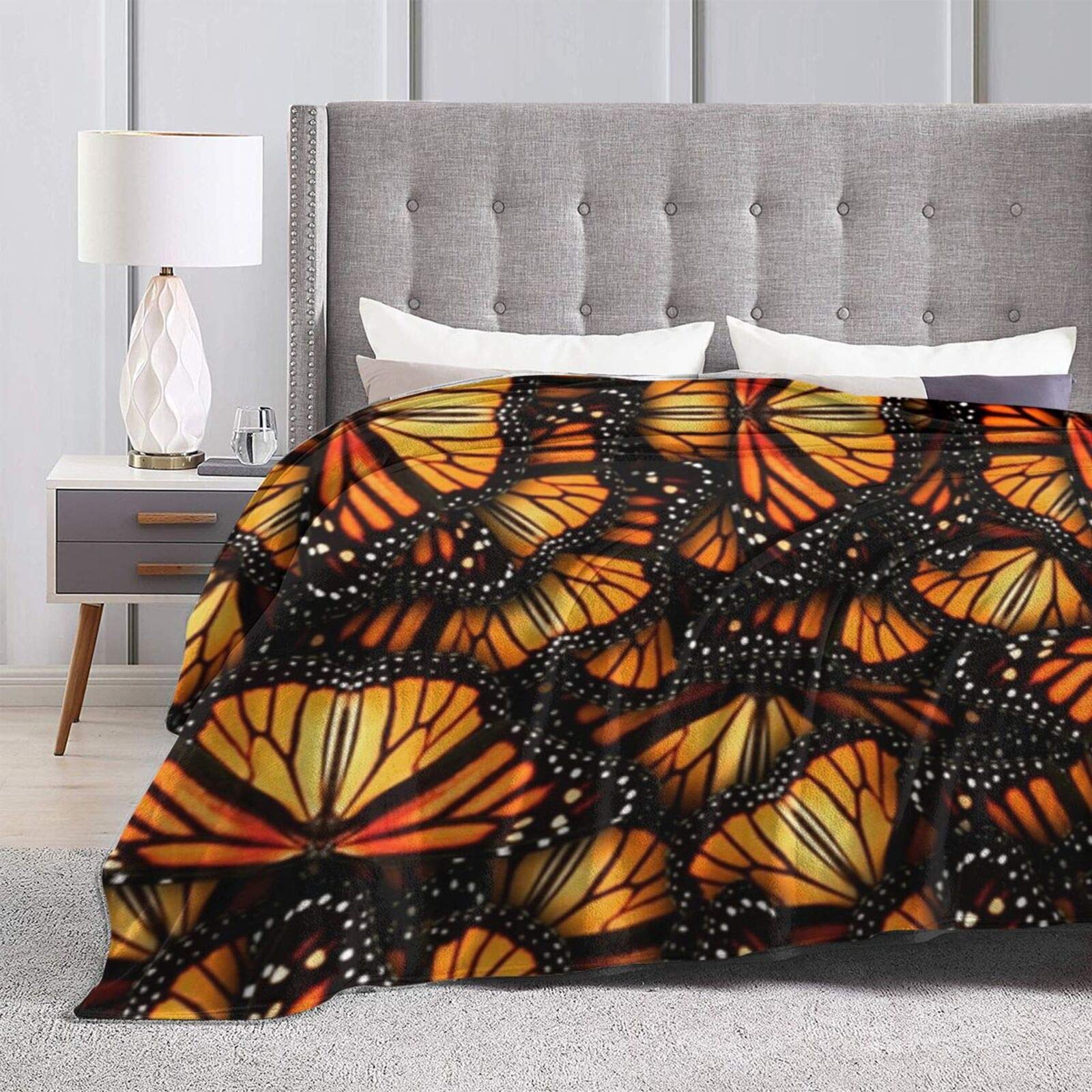LIVE & LOVE Ultra Soft Microfleece Blanket - Orange Monarch Butterflies Print, Lightweight & Cozy Throw for Bed, Couch, Living Room - All Season Warm Fuzzy Microfiber Blanket | Perfect for Snuggling, Netflix Nights & Home Decor