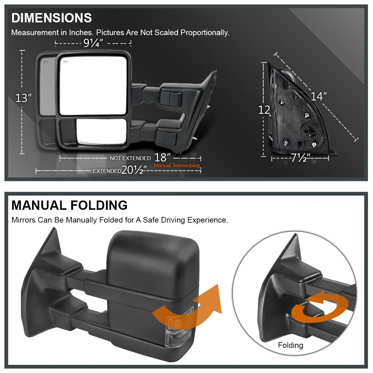 Spec-D Tuning Black Power Heated Towing Mirrors with Smoke Turn Signal - Compatible with 1999-2016 Ford F250 F350 F450 Super Duty Trucks - Perfect for Towing, Off-Roading & Winter Driving