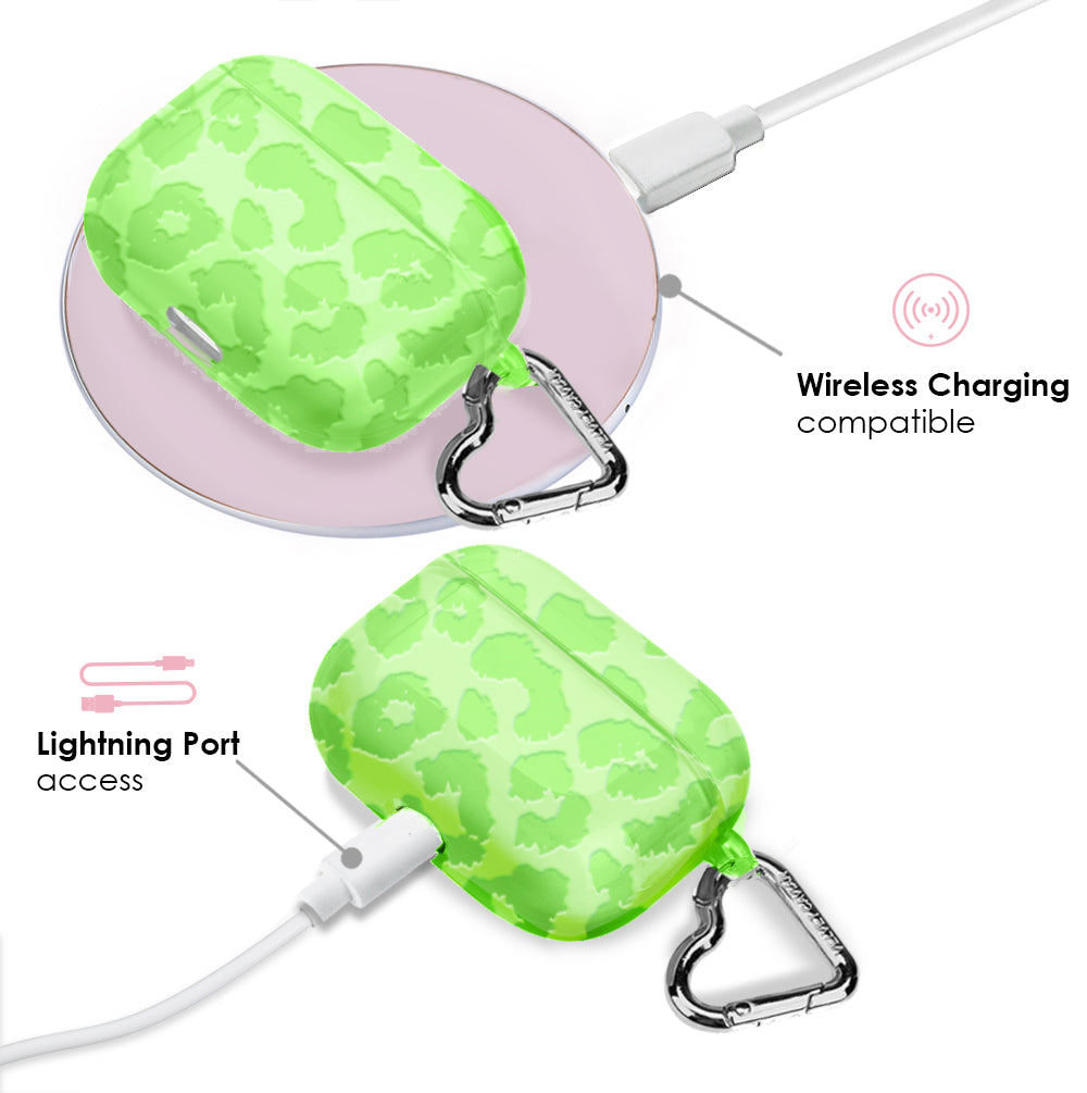 Stylish Key Lime Leopard Print AirPod Case - Trendy Protective Cover for AirPods 1/2/3 & Pro - Perfect for Gym, Travel & Everyday Use