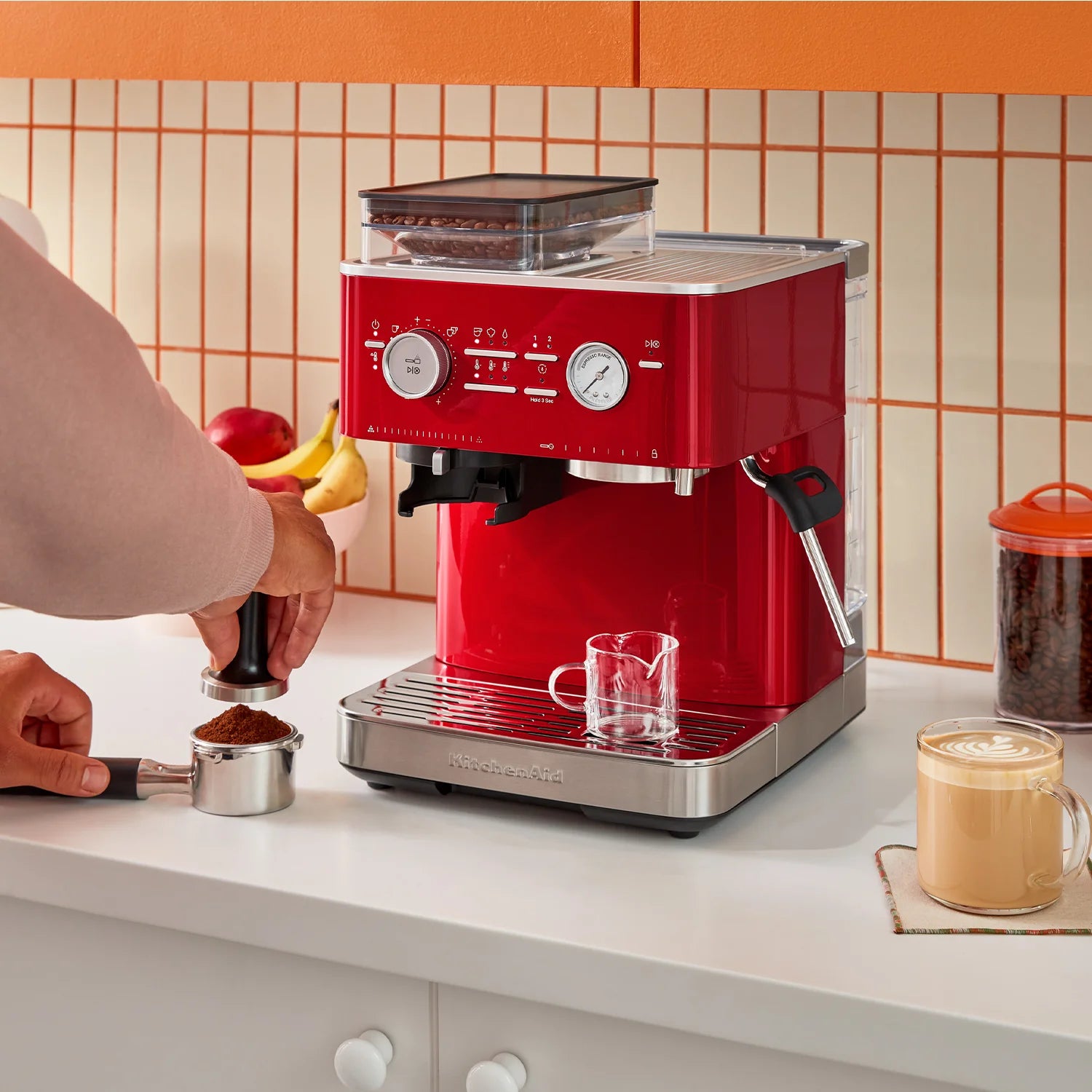 KitchenAid KES6551CA Semi-Automatic Espresso Machine in Candy Apple Red - Perfect for Home Baristas & Coffee Lovers | Compact Countertop Design for Small Kitchens & Office Use