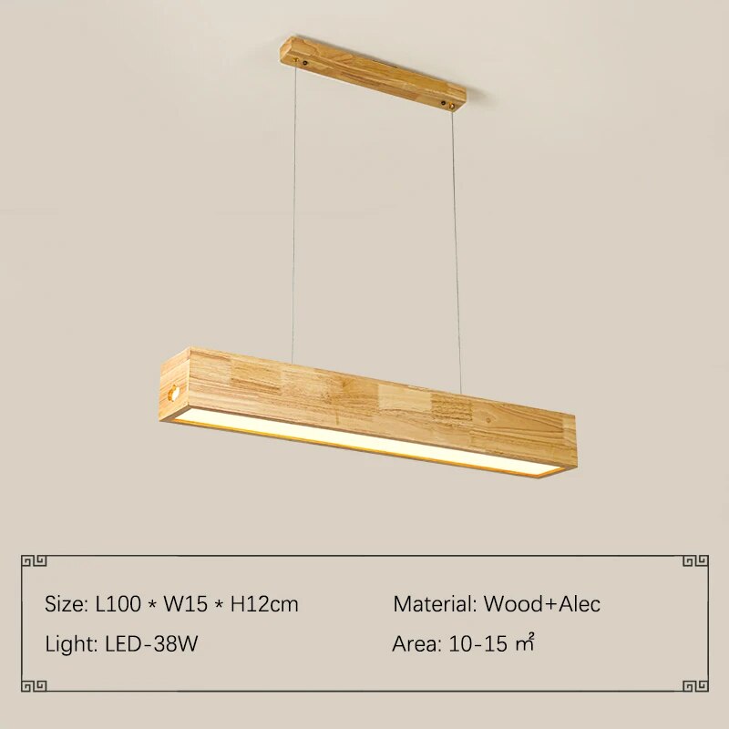 Handcrafted Walnut Wood Rectangular Hanging Light Fixture - Modern Farmhouse Pendant Lighting for Dining Room, Kitchen Island & Bedroom