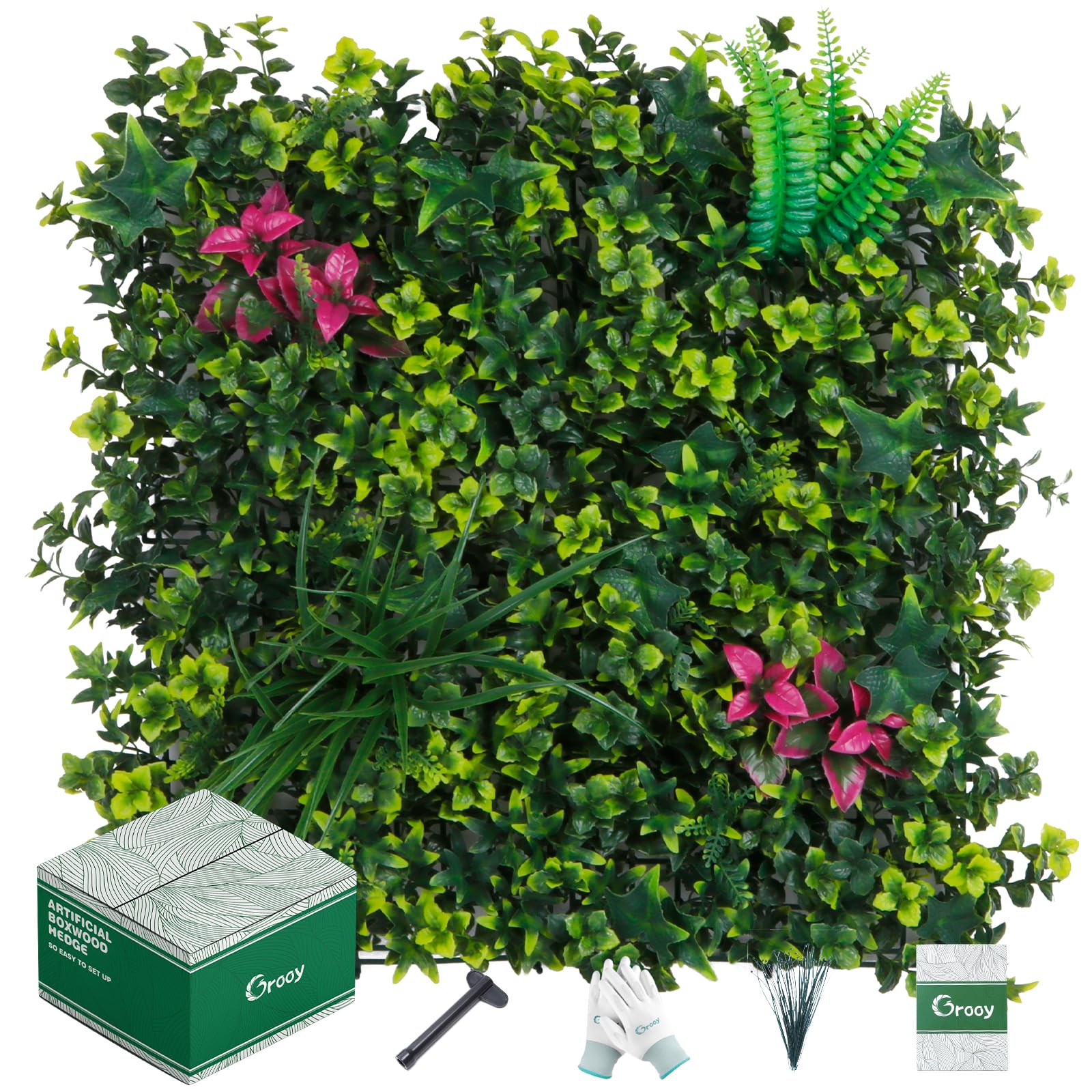 20x20 Inch Boxwood Panels (12 Pack) - Artificial Grass Wall Panels for Privacy Screen, Green Wall Decor - UV Resistant for Outdoor & Indoor Use - Perfect for Garden, Backyard, Patio, and Home Décor