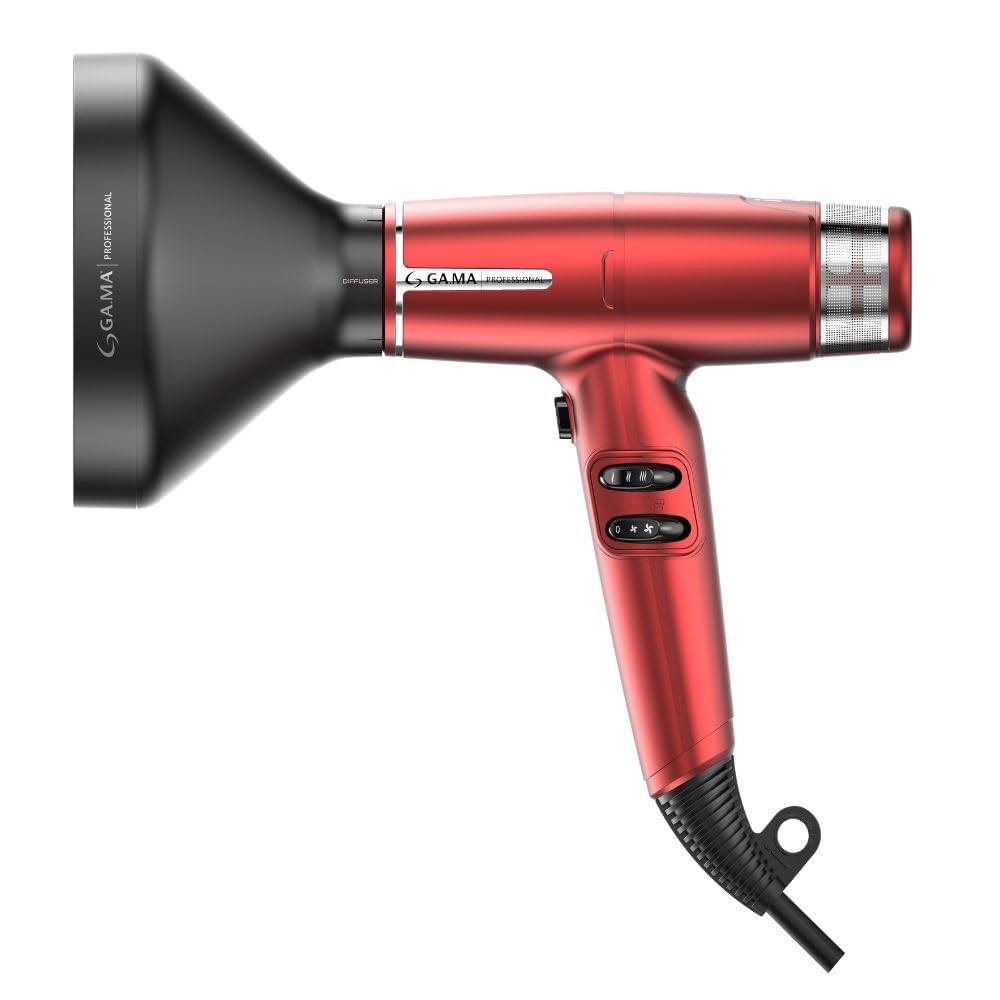 Gama Italy IQ Perfetto Professional Hair Dryer - 110,000 RPM Brushless Motor, Turbo Venturi & Oxy-Active Technology (Red) - Fast Drying for Salon-Quality Blowouts at Home, Travel & Styling