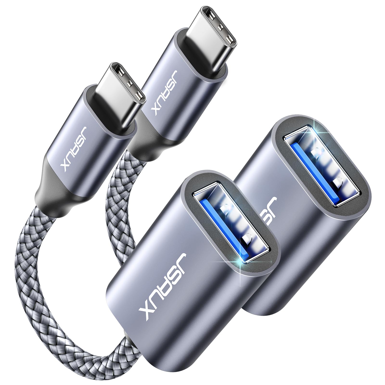 JSAUX USB C to USB 3.0 Adapter [2 Pack], USB Type C Male to USB Female OTG Cable, Thunderbolt 3 Compatible for MacBook Pro/Air, iPhone 16 Series, Samsung Galaxy S24/S23/S22 - Perfect for Data Transfer, Charging & Connecting Peripherals