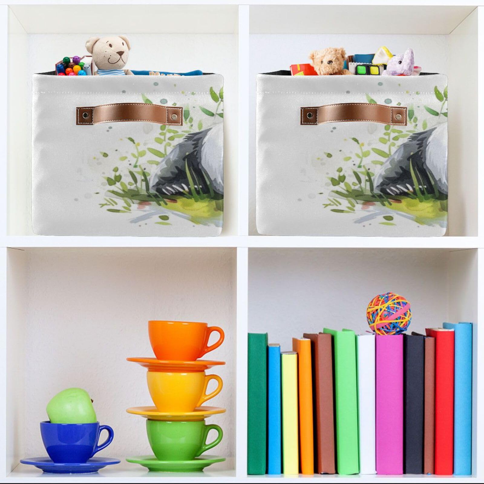 Large Fabric Storage Bins with Handles - Panda Collapsible Baskets for Clothes, Toys & Home Organization