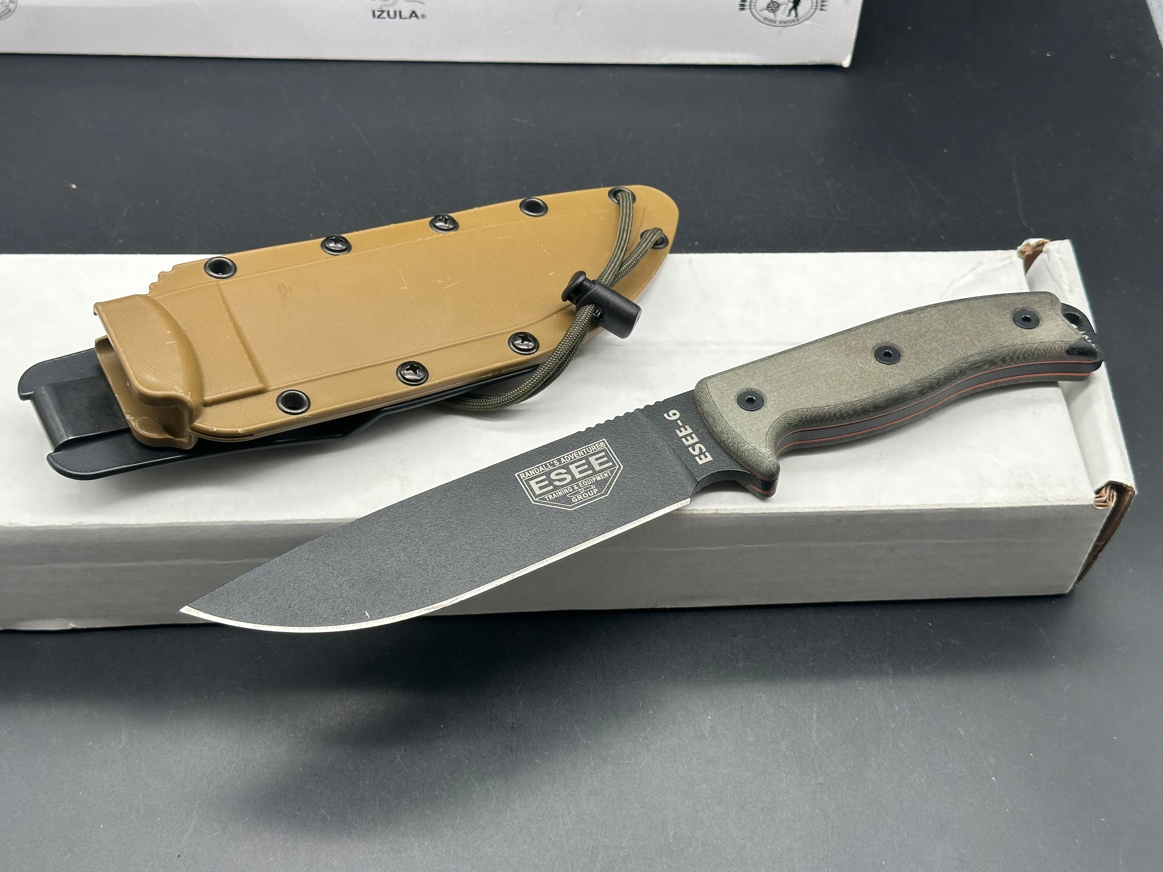 ESEE 6P Survival Knife with Coyote Brown Sheath - 6.5 Inch Plain Edge Fixed Blade for Outdoor Camping, Hunting & Bushcraft