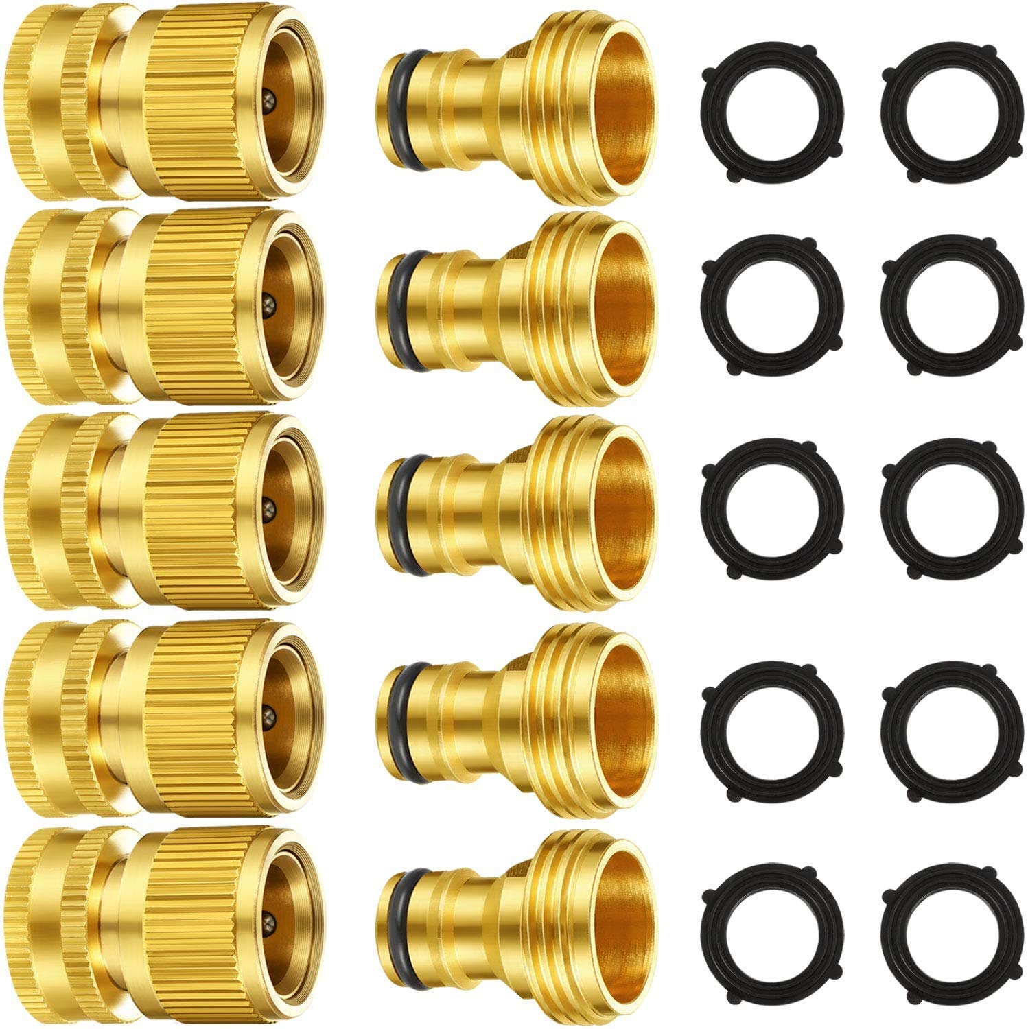 CDIYTOOL Solid Brass Quick Connect Garden Hose Fitting - 3/4 Inch GHT Thread Water Hose Connector for Easy Irrigation, Lawn Watering & Outdoor Cleaning