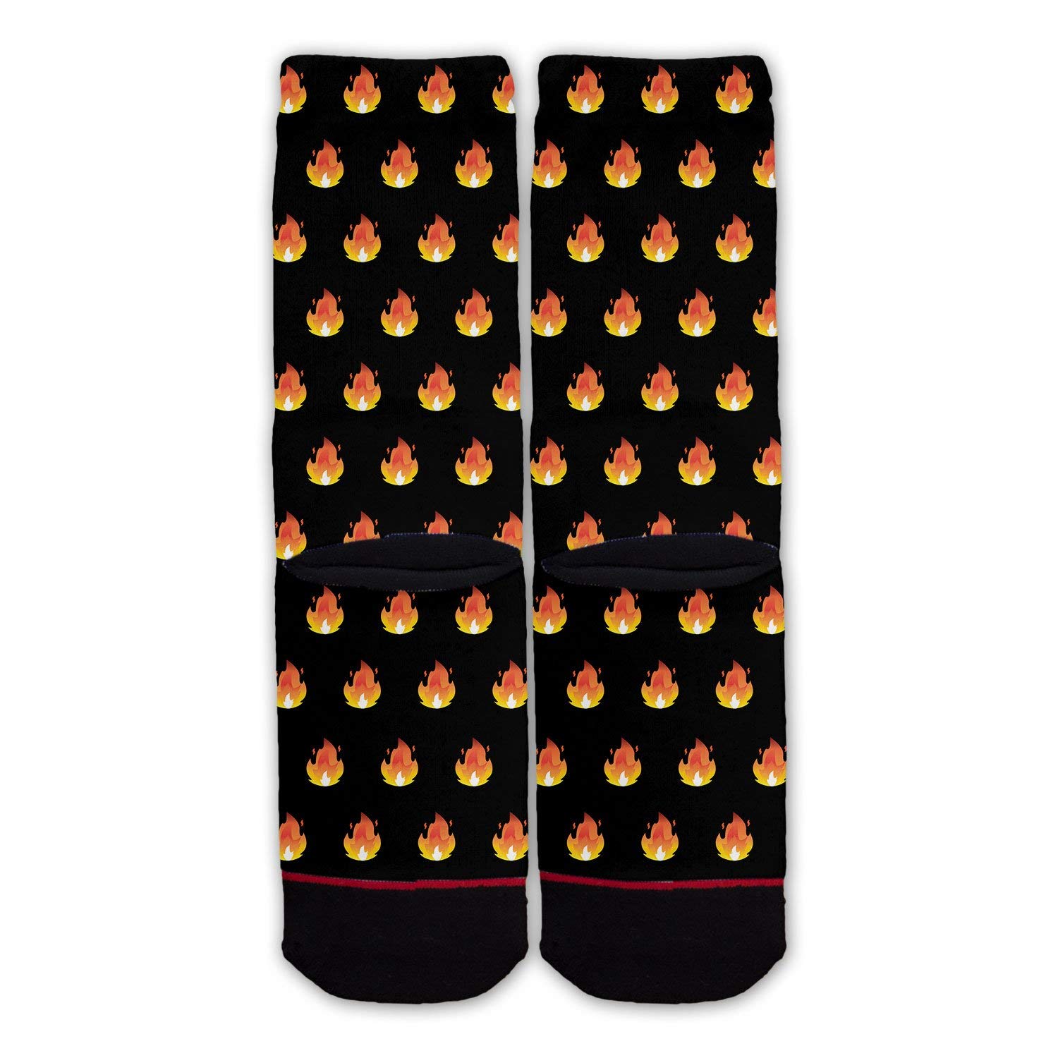 Function - Fire Flame Lit AF Blaze Heat Icon Emoticon Pattern Black Fashion Socks | Trendy Cartoon Crew Socks for Men & Women | Perfect for Casual Wear, Gifts, and Street Style Outfits