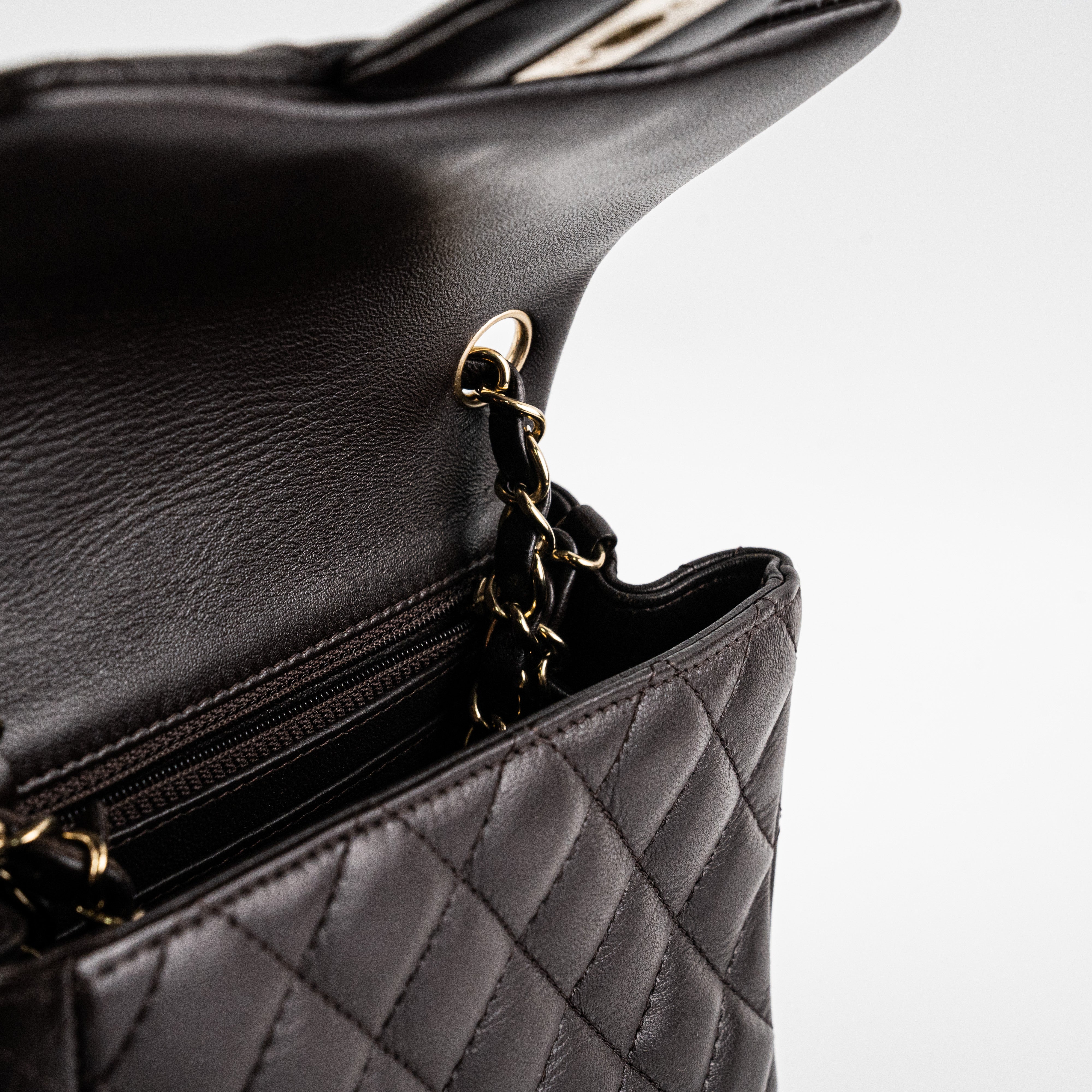 Chanel Square Mini Lambskin Dark Brown Crossbody Bag with Microchip - Luxury Small Shoulder Purse for Women, Perfect for Evening Parties & Date Nights
