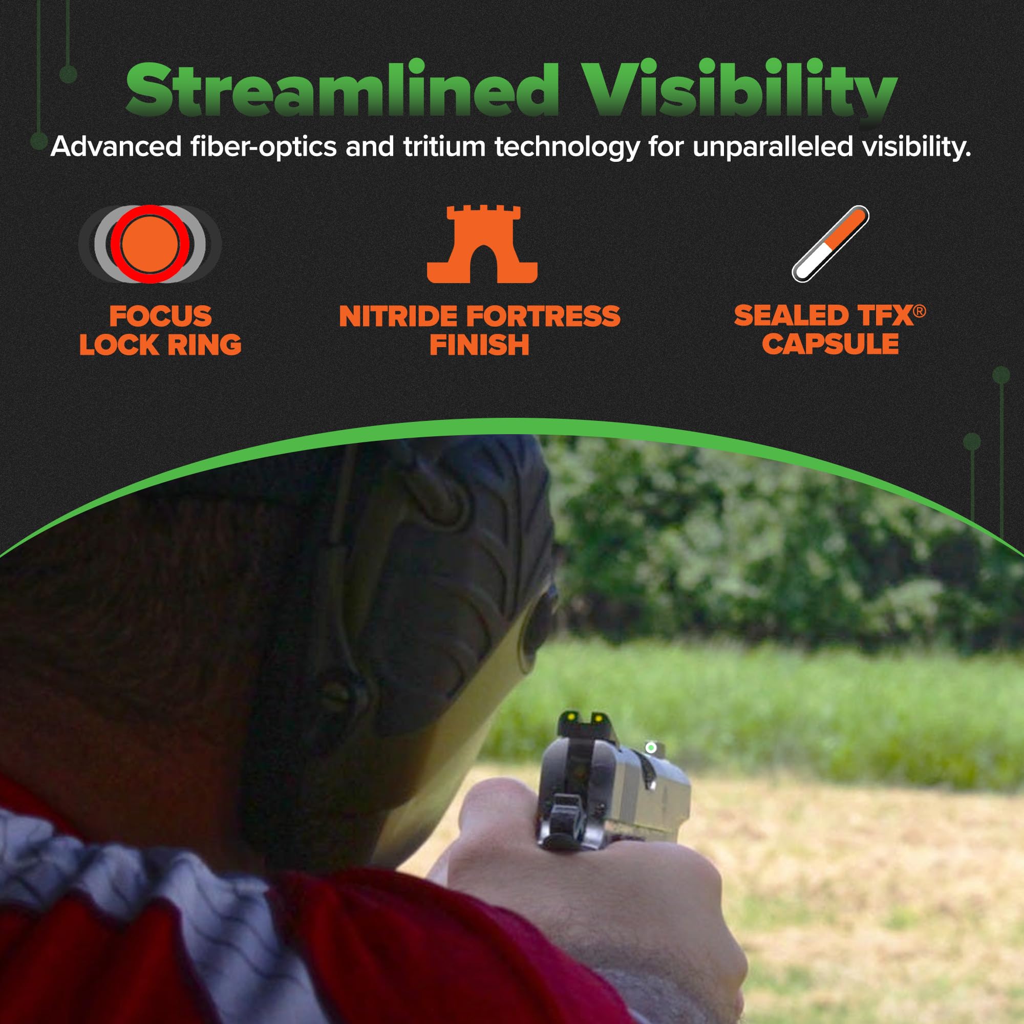TRUGLO TFX Handgun Sight - Durable Shock-Resistant Compact Tritium & Fiber-Optic Sight for Pistols | Bright Day & Night Visibility | Perfect for Home Defense, Tactical Training & Concealed Carry