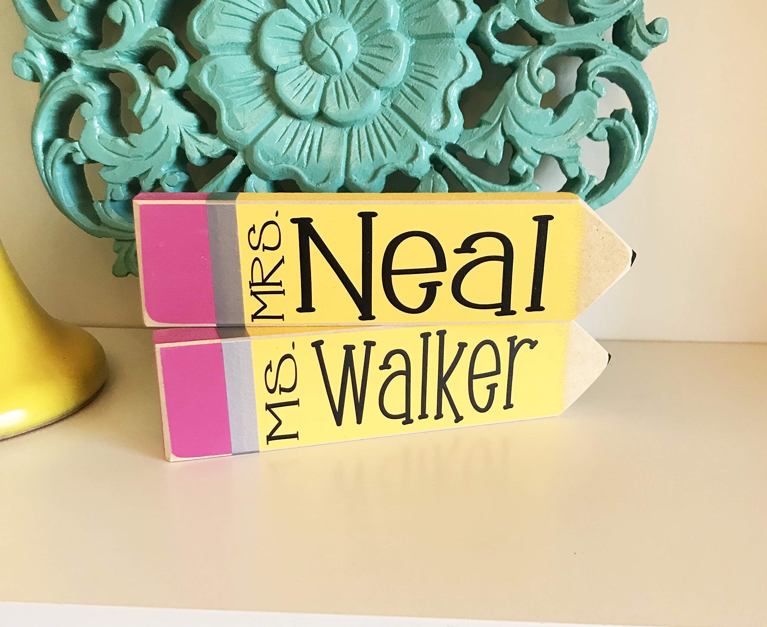 Personalized Teacher Pencil Sign - Custom Desk Name Plate for Educators - Perfect Teacher Appreciation Gift for Classroom, Office & School Events