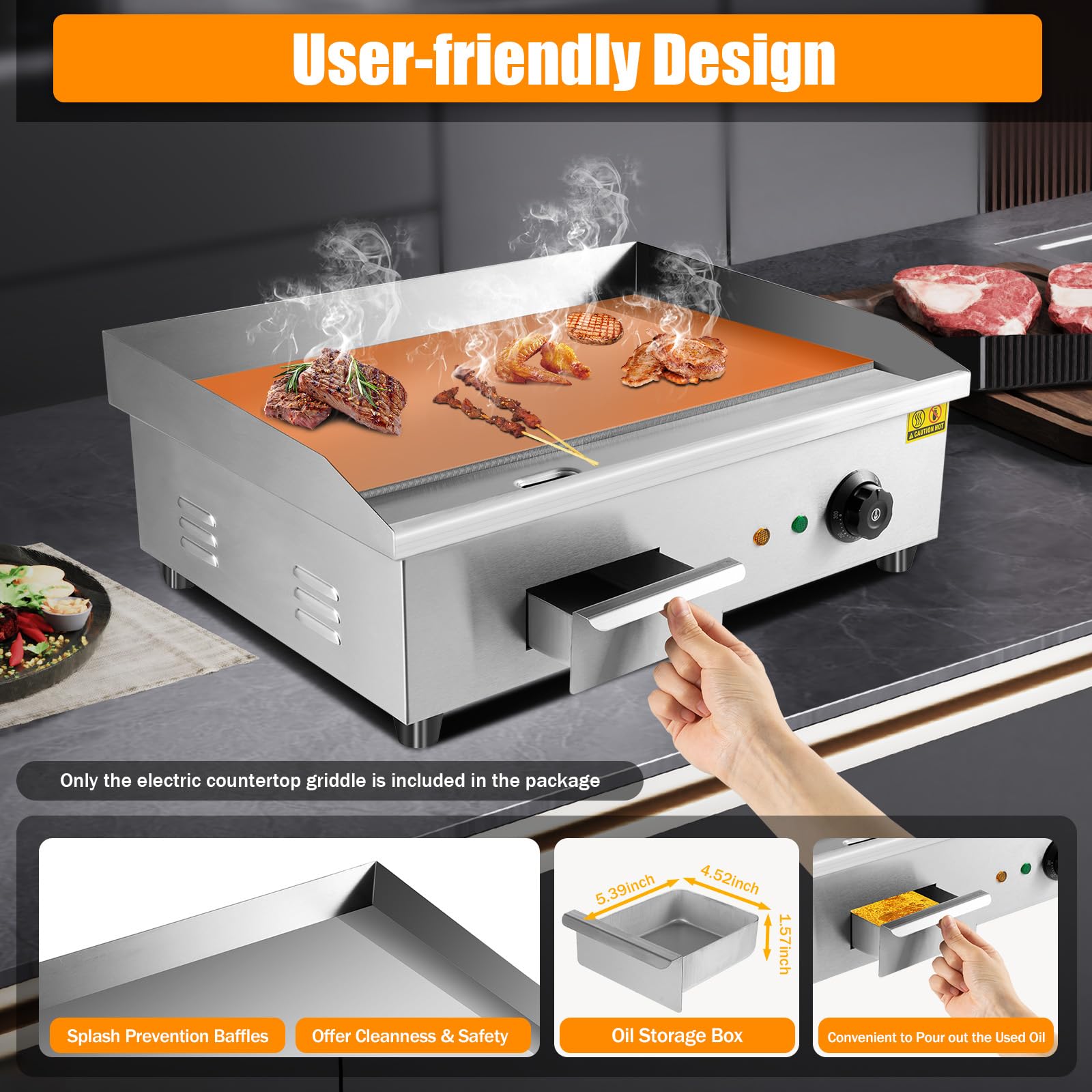 3000W Commercial Electric Griddle - 21.6
