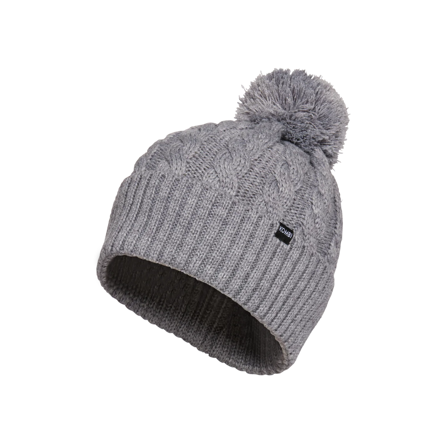 Kombi Grey Melange Braidy Merino Pom Pom Junior Hat - Warm & Stylish Winter Beanie for Kids - Perfect for Snow Play & Outdoor Adventures