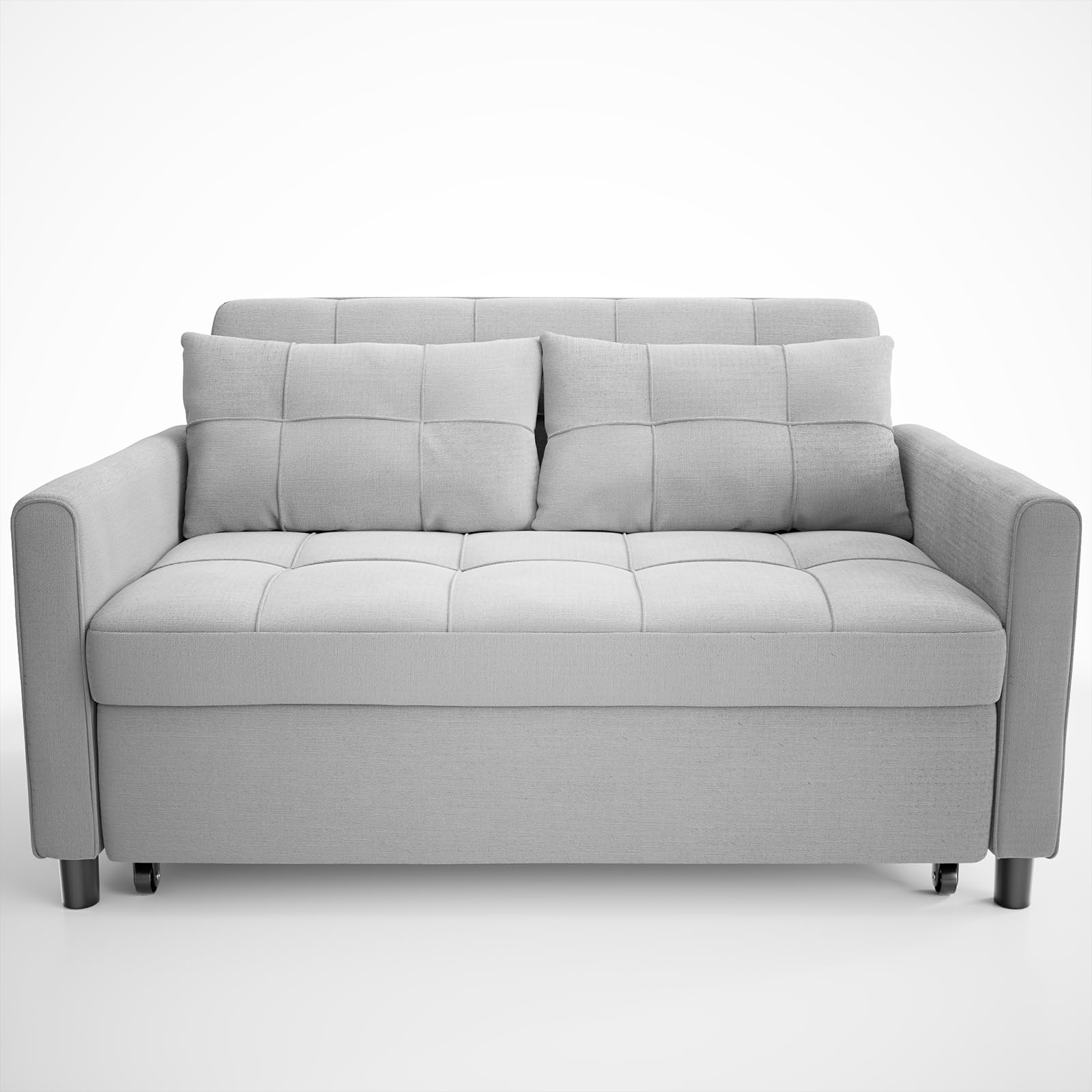 Gizoon 3-in-1 Convertible Sofa Bed - Full Size Pull Out Sleeper Sofa with Reclining Backrest & Side Pockets, Linen Fabric Futon Couch for Small Space Living Room, Apartment, Guest Room (Light Grey) | Modern Multi-Functional Furniture for Home & Office Use
