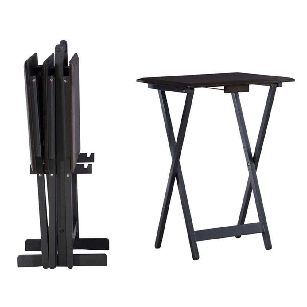 5-Piece Wood Folding Tray Table Set with Stand - Gray/Brown - Perfect for Living Room, Bedroom, Patio & Outdoor Use