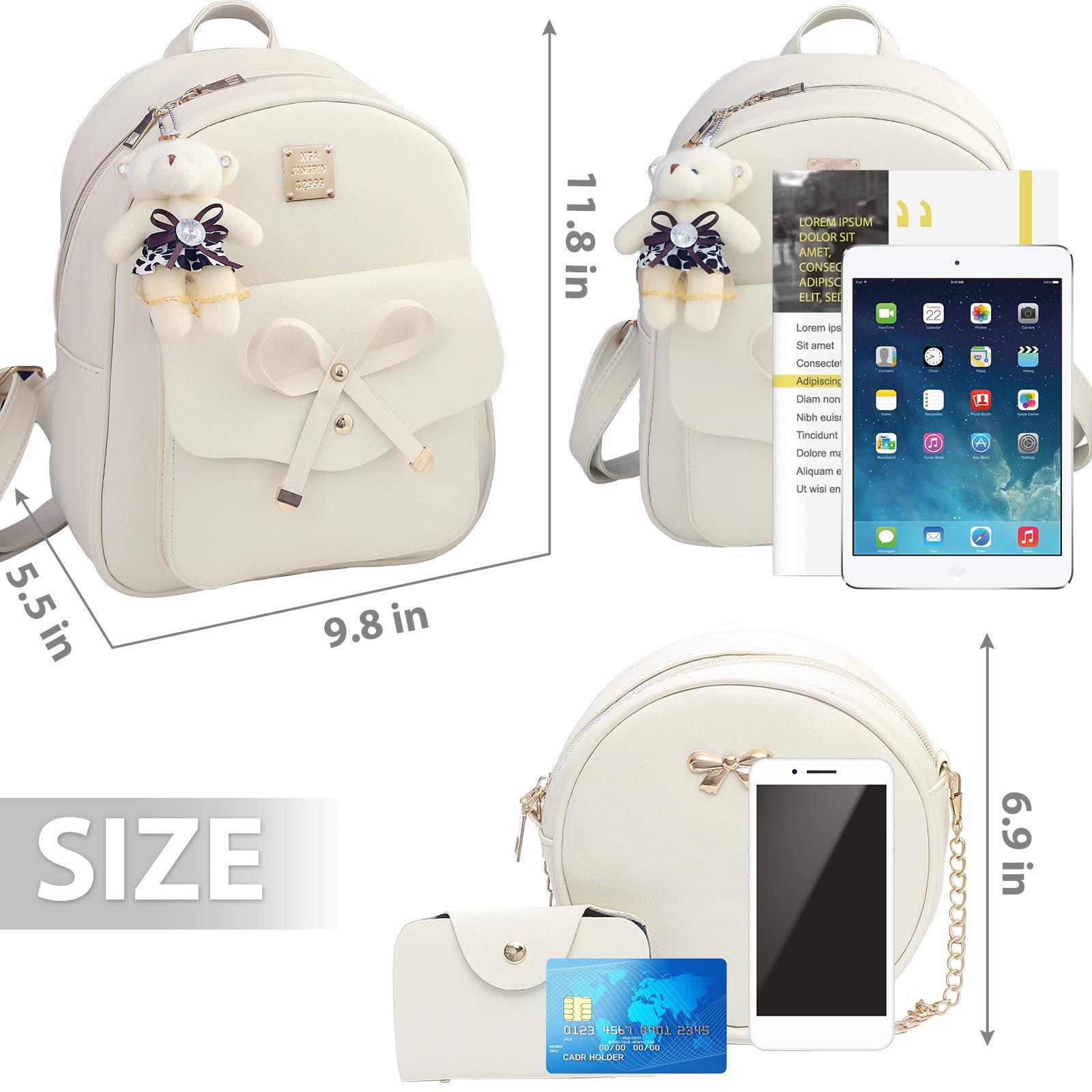 K.E.J. Women's Mini Backpack Purse - Cute Leather Bowknot Shoulder Bag, 3-Piece Set for Ladies | Perfect for Travel, Work, School & Everyday Use
