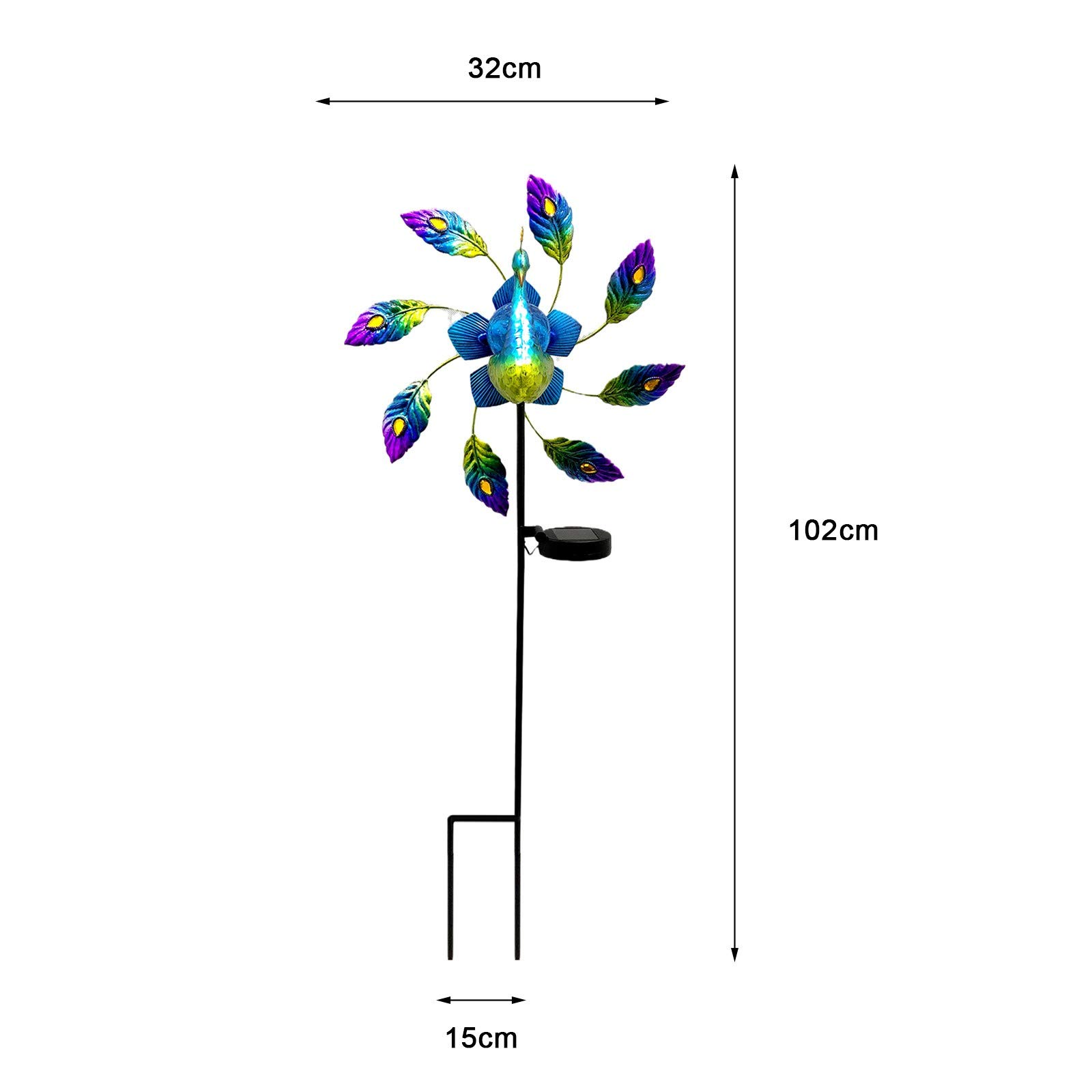 40 Inch Solar Peacock Stake Lights - Outdoor Metal Garden Decor with LED Solar Power for Patio, Yard, Lawn - Perfect for Landscape Lighting, Pathway Illumination, and Nighttime Decoration