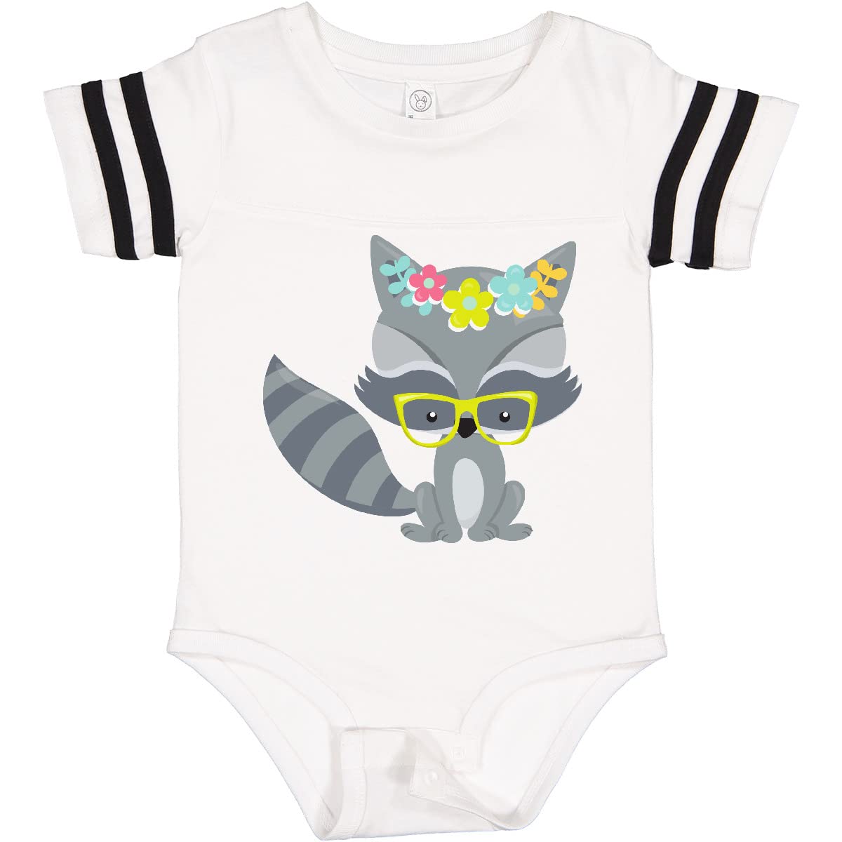 Inktastic Hipster Raccoon with Glasses & Flowers Design - Cute Baby Bodysuit for Boys & Girls | Perfect for Casual Wear, Photo Shoots & Gifts