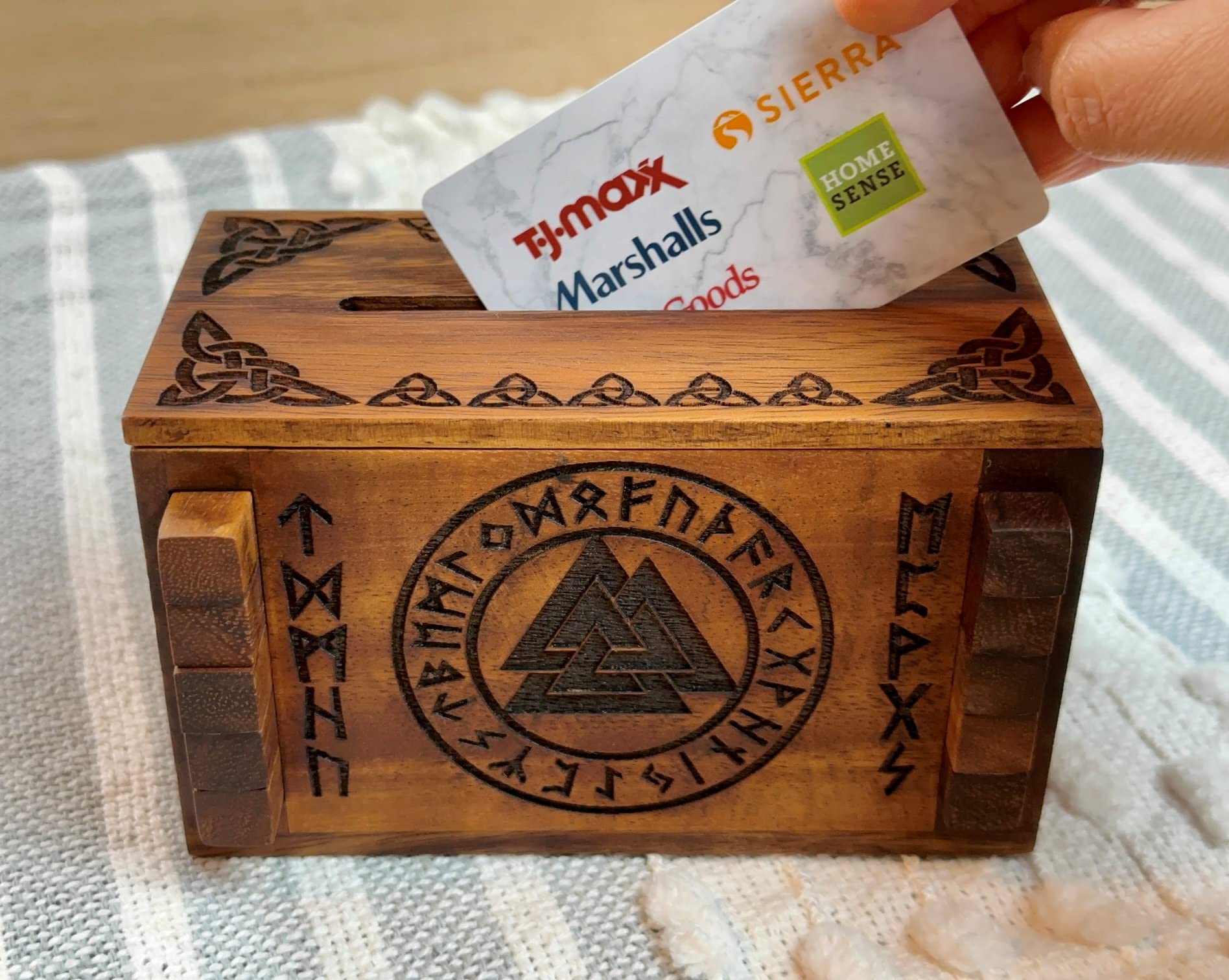 Enigma Viking Secret Puzzle Box - Wooden IQ Trick Lock with Hidden Compartments for Money & Gift Cards | Brain Teaser Challenge | Perfect for Gifts, Escape Rooms & Treasure Hunts
