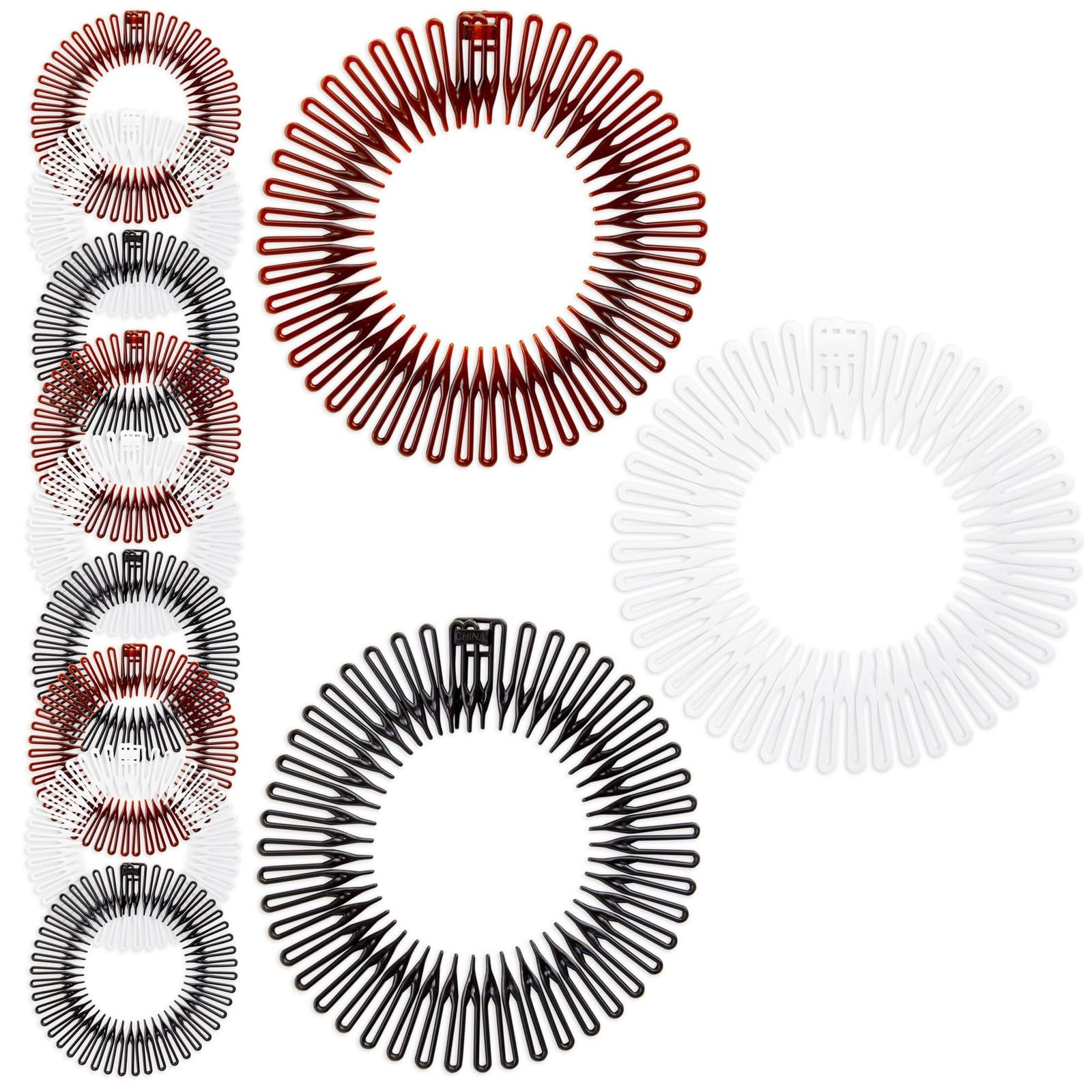 12 Pack 90s Retro Zig Zag Circle Headbands with Teeth - Women's Hair Accessories in 3 Assorted Colors | Perfect for 80s & 90s Theme Parties, Cosplay, and Everyday Fashion