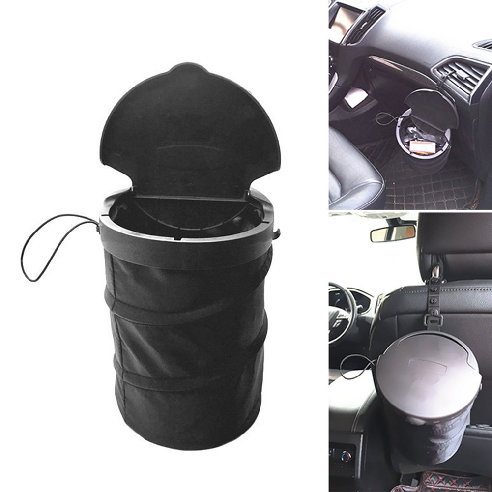 LUYANhapy9 Collapsible Car Trash Can - Universal Auto Garbage Bin Bag for Travel, Vehicles & Home - Leakproof Car Interior Accessories & Decorative Gift (Black) | Perfect for Road Trips, Commuting & Keeping Your Car Clean