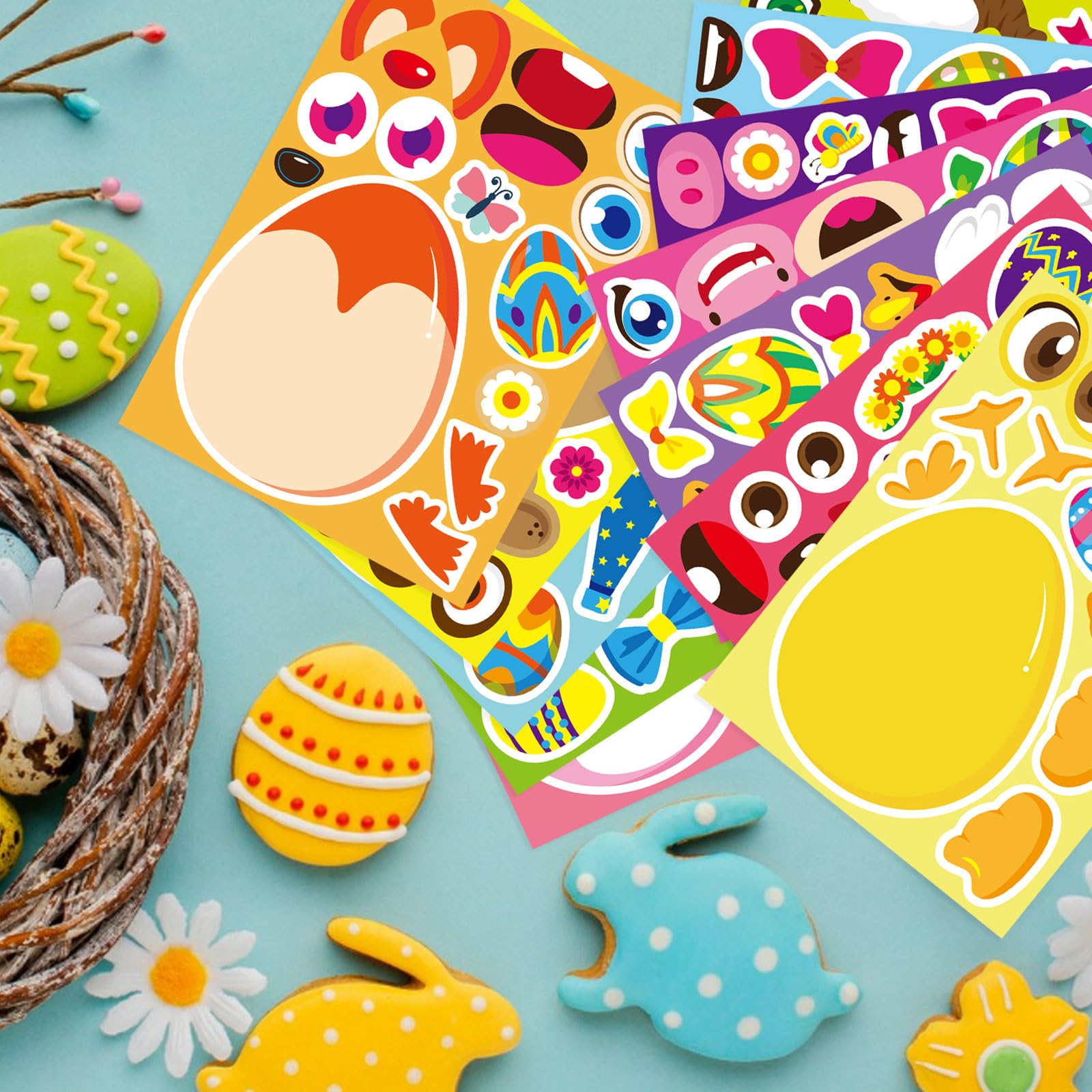 36PCS Easter Stickers for Kids - DIY Face Easter Egg Stickers, Easter Basket Stuffers & Party Favors - Fun Easter Decorations & Gift Ideas for Classroom Activities, Egg Hunts & Spring Celebrations