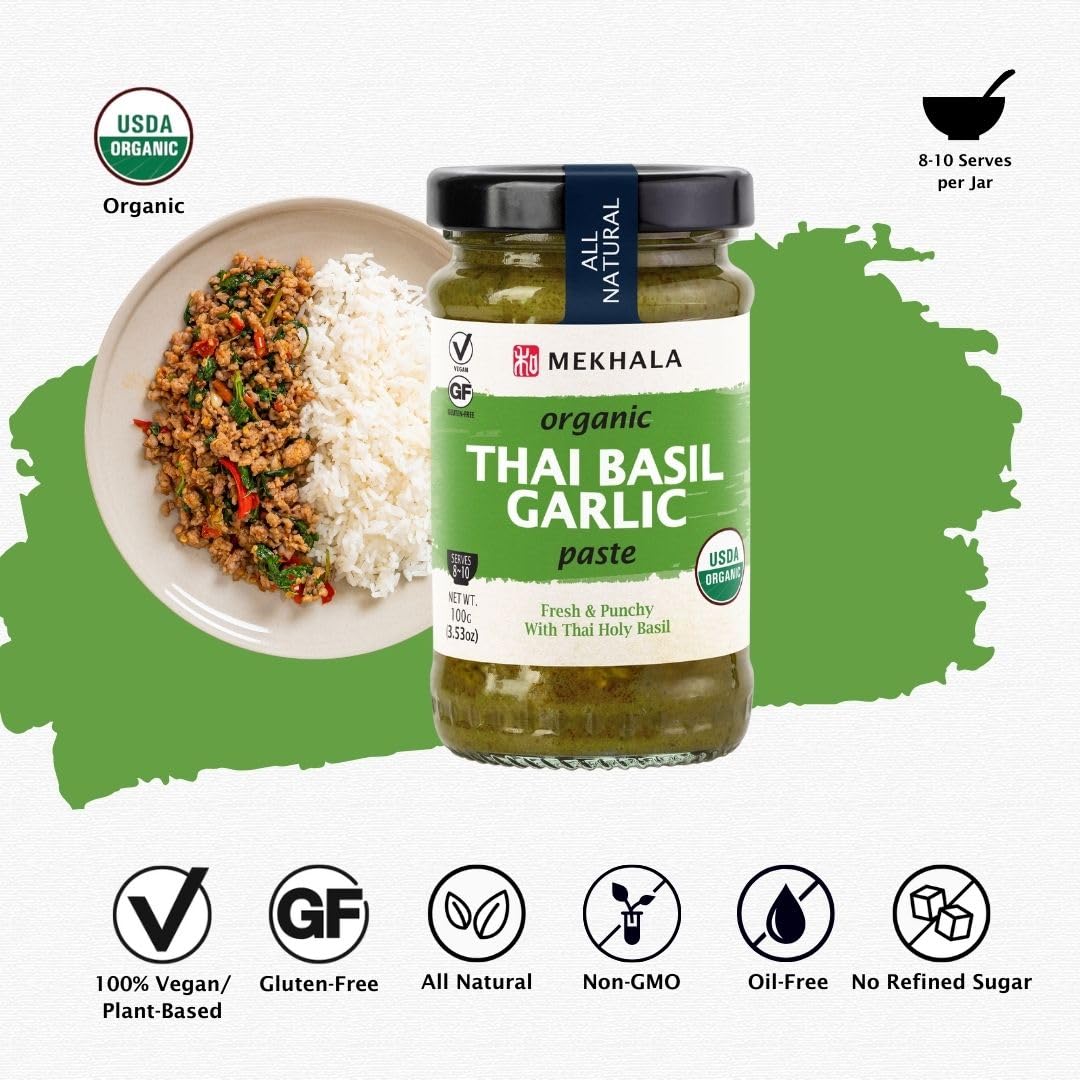 Organic Gluten-Free Thai Basil Garlic Sauce - Authentic Thai Flavor for Stir-Fries, Noodles & Marinades | Vegan & All-Natural Condiment