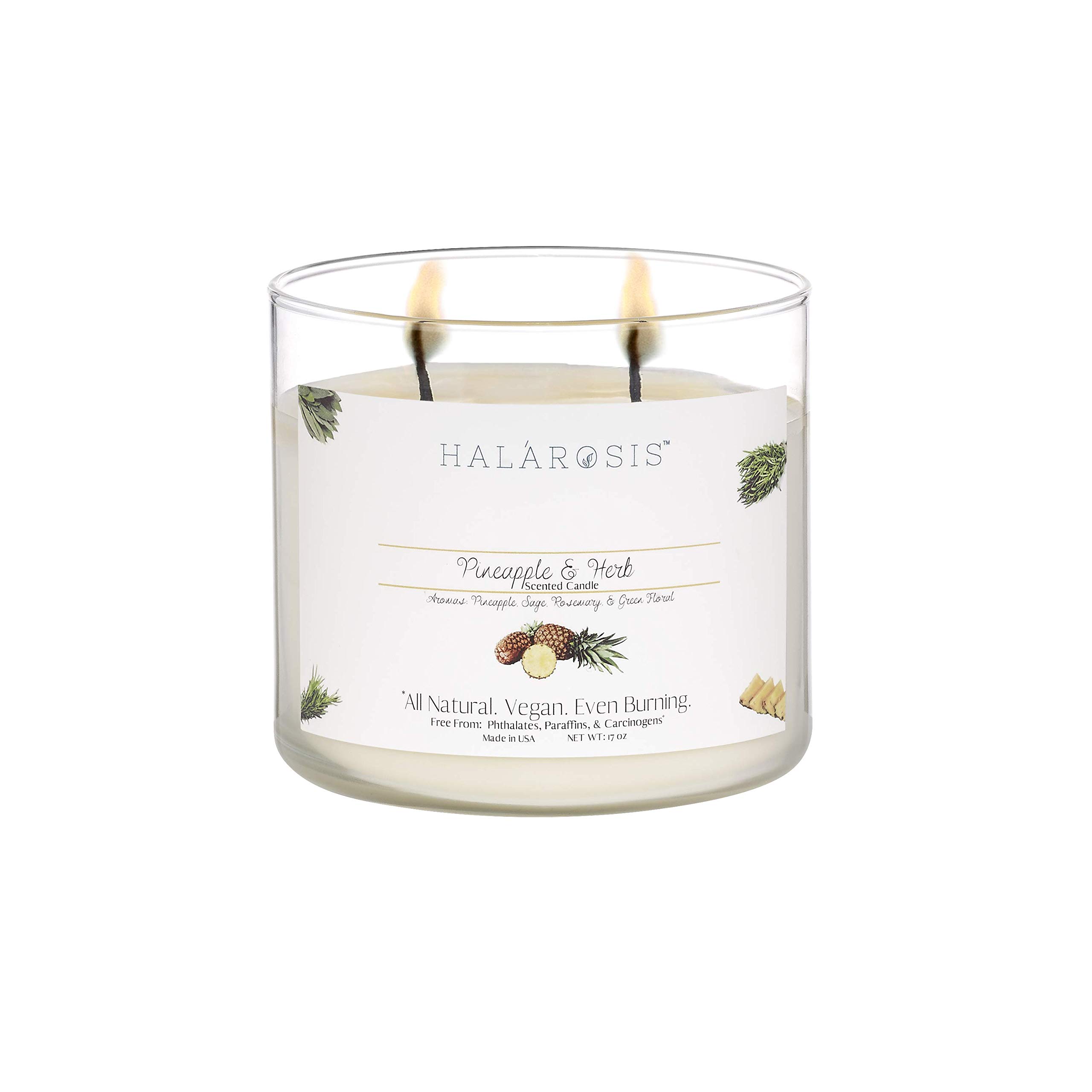 Halarosis Premium Soy Candles - 60-Hour Long Burning Pineapple & Herb Scented Candle (17 oz) with Cotton Wick - Perfect for Home Fragrance, Birthday Gifts, Housewarming & Special Occasions - Ideal for Living Room, Bedroom, Spa Relaxation & Romantic Dinners