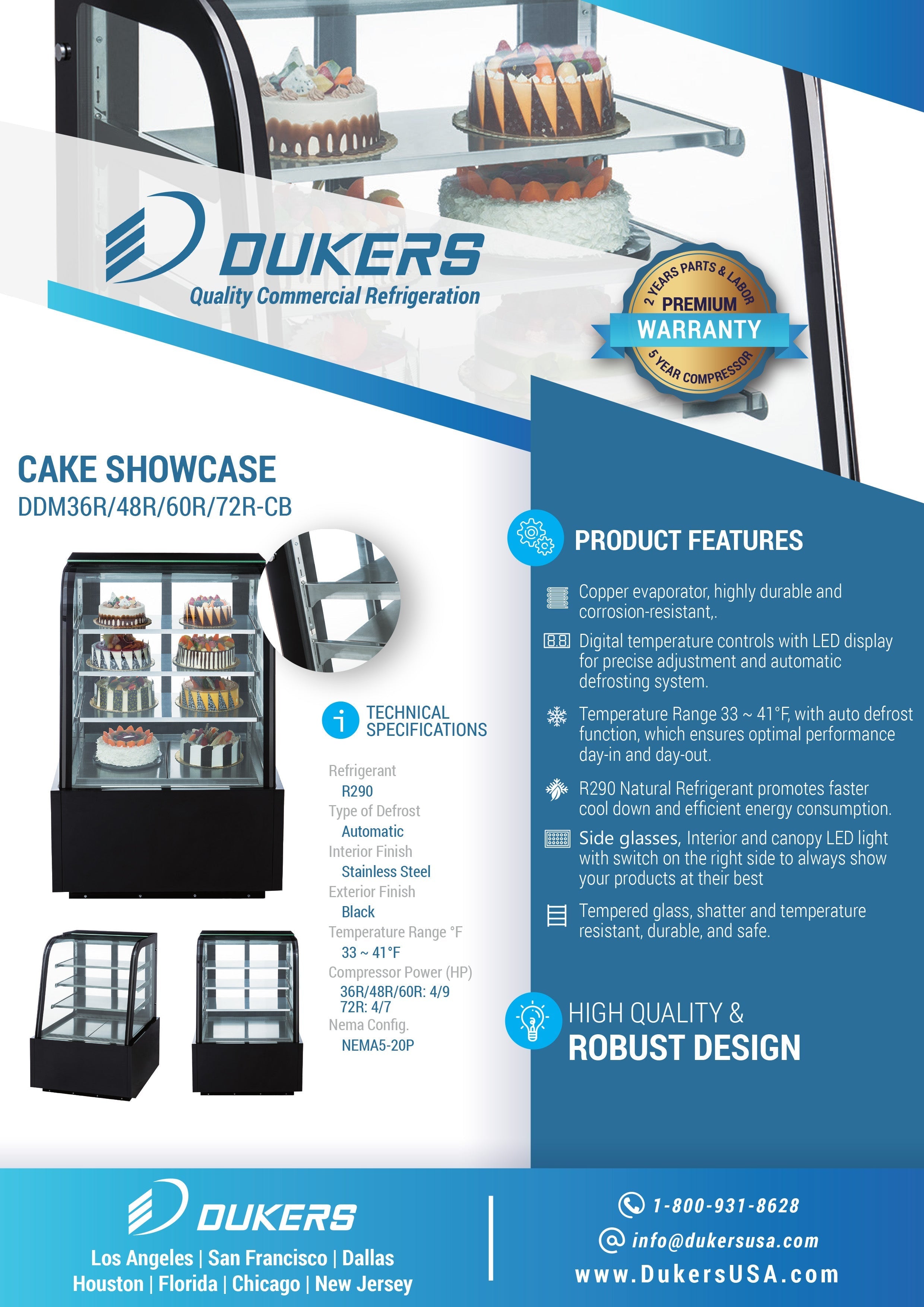 Dukers DDM60R CB 60-Inch Curved Glass Bakery Display Case - Perfect for Showcasing Pastries, Cakes & Desserts in Bakeries, Cafes & Restaurants