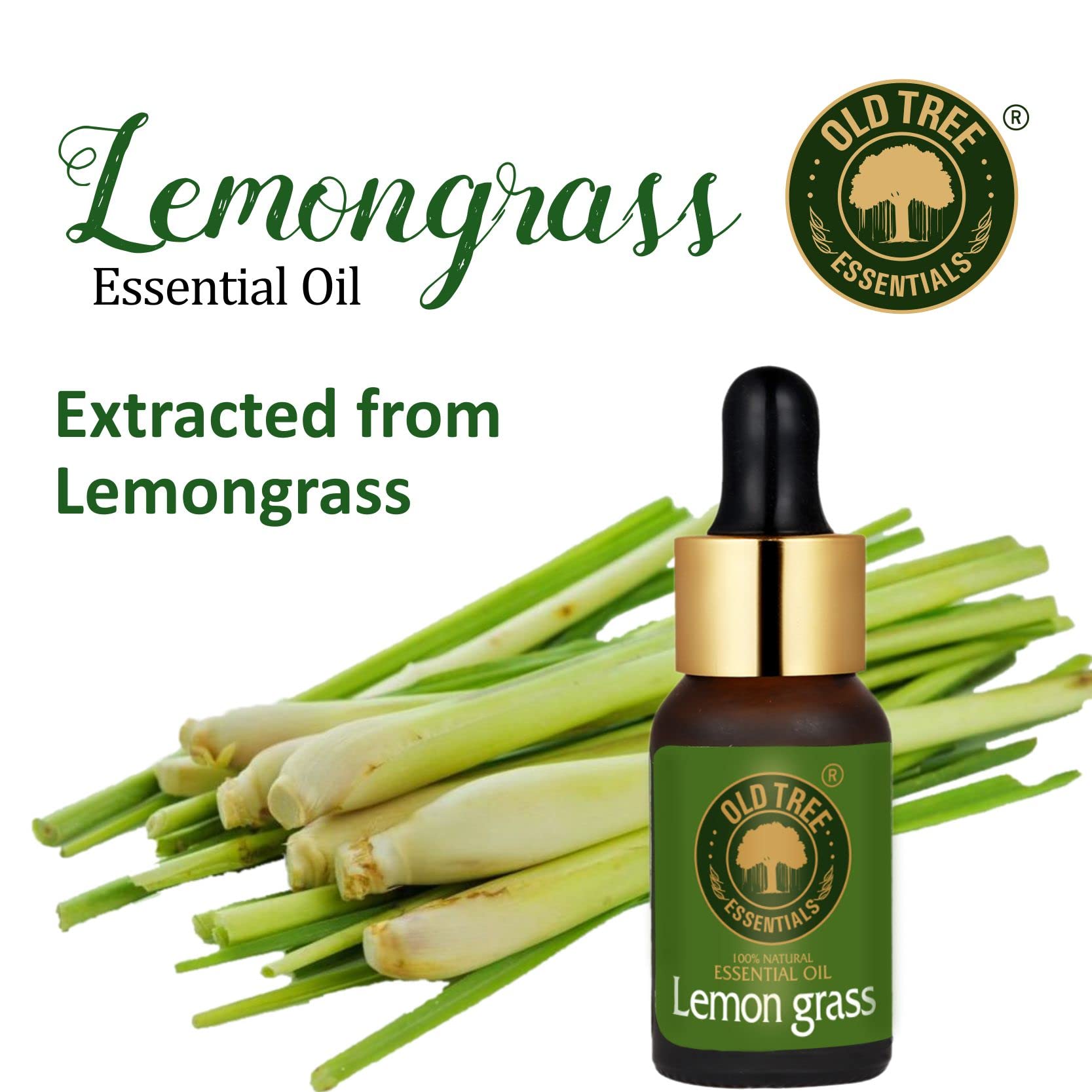 Pure Natural Old Tree Lemongrass Essential Oil 15ml - Undiluted for Skin Care, Hair Growth, Aromatherapy & Insect Repellent - Therapeutic Grade with Glass Dropper - Perfect for Diffusers, Massage & DIY Beauty Products