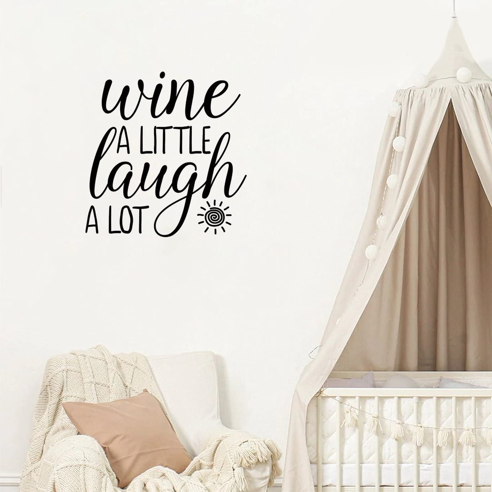 Motivational Quote Wall Decal Sticker - 'Wine A Little Laugh A Lot' Vinyl Art for Bedroom, Nursery, Kitchen, Bathroom & Dining Room Decor - Large 40 Inch Removable Home Decoration - Perfect for Housewarming Gifts & Party Wall Art