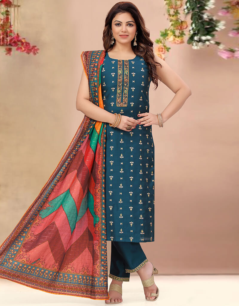 Elegant Blue Chanderi Silk Pant Suit for Women | Premium Indian Ethnic Wear | Perfect for Weddings, Parties & Festive Occasions