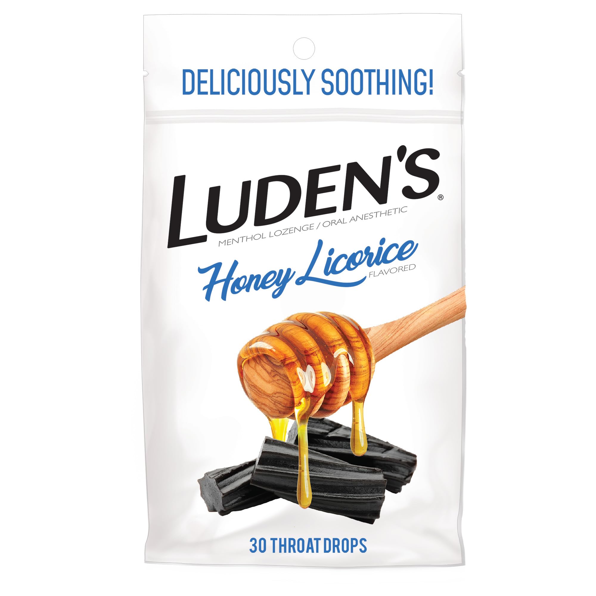 Luden's Honey Licorice Throat Drops - 30 Count Pack | Soothing Sore Throat Relief for Cough & Cold | Perfect for Travel, Work & Home Use