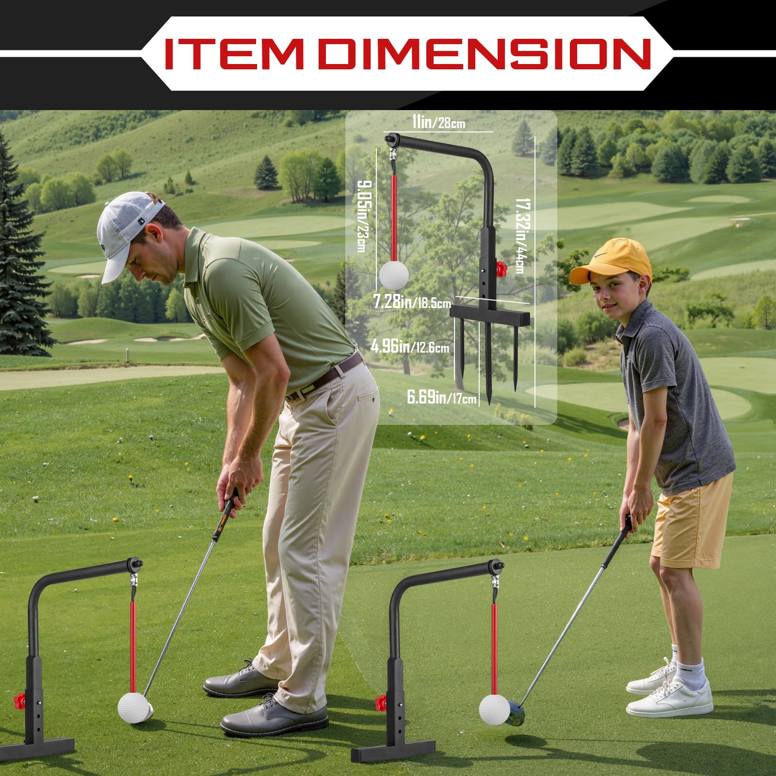 Durable Golf Swing Trainer with Replacement Ball & Height Adjustment - Perfect Iron Practice Aid for Kids & Youth - Ideal Golf Gift & Training Accessory for Backyard, Driving Range & Indoor Practice