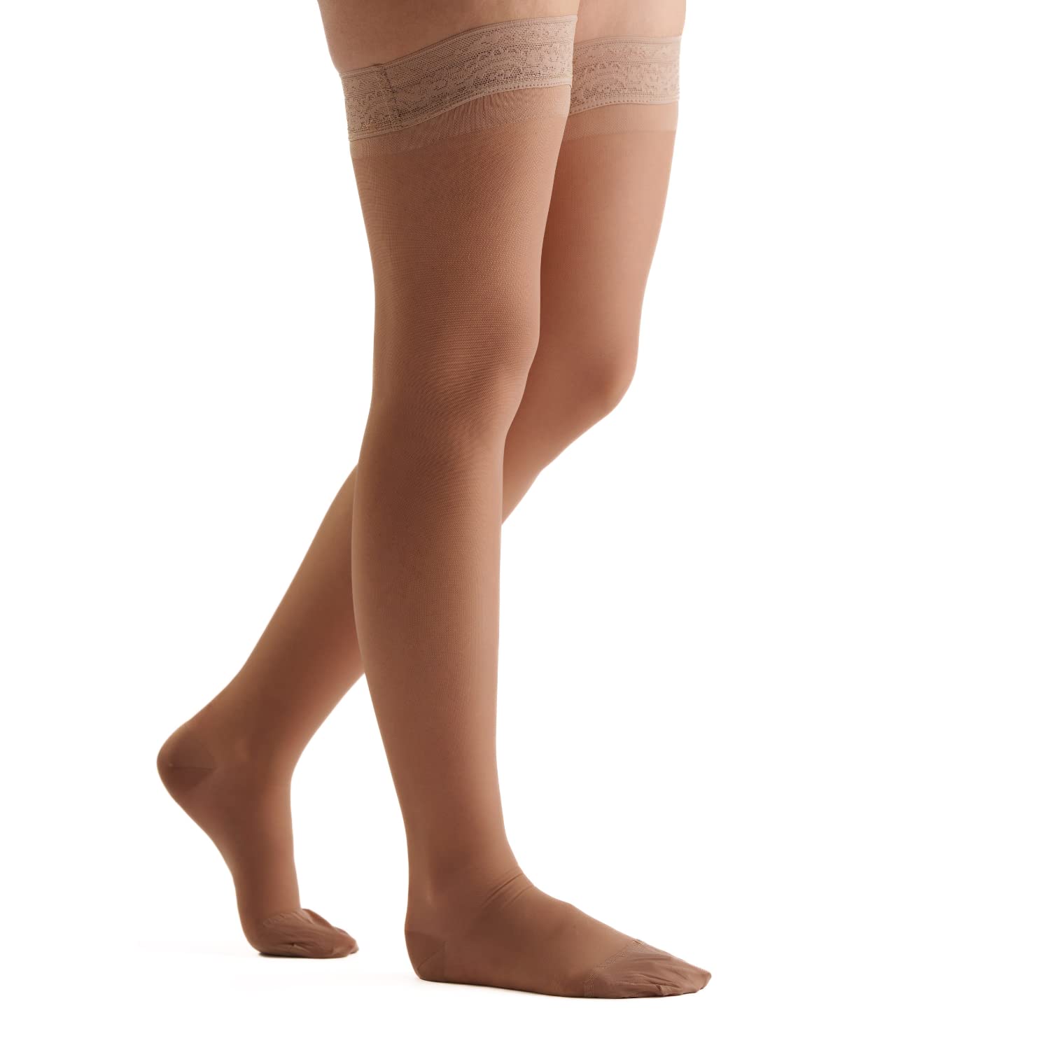 EvoNation Women's Thigh High Compression Stockings 8-15 mmHg - Sheer Graduated Mild Pressure Support Socks for Varicose Veins, Travel & Pregnancy