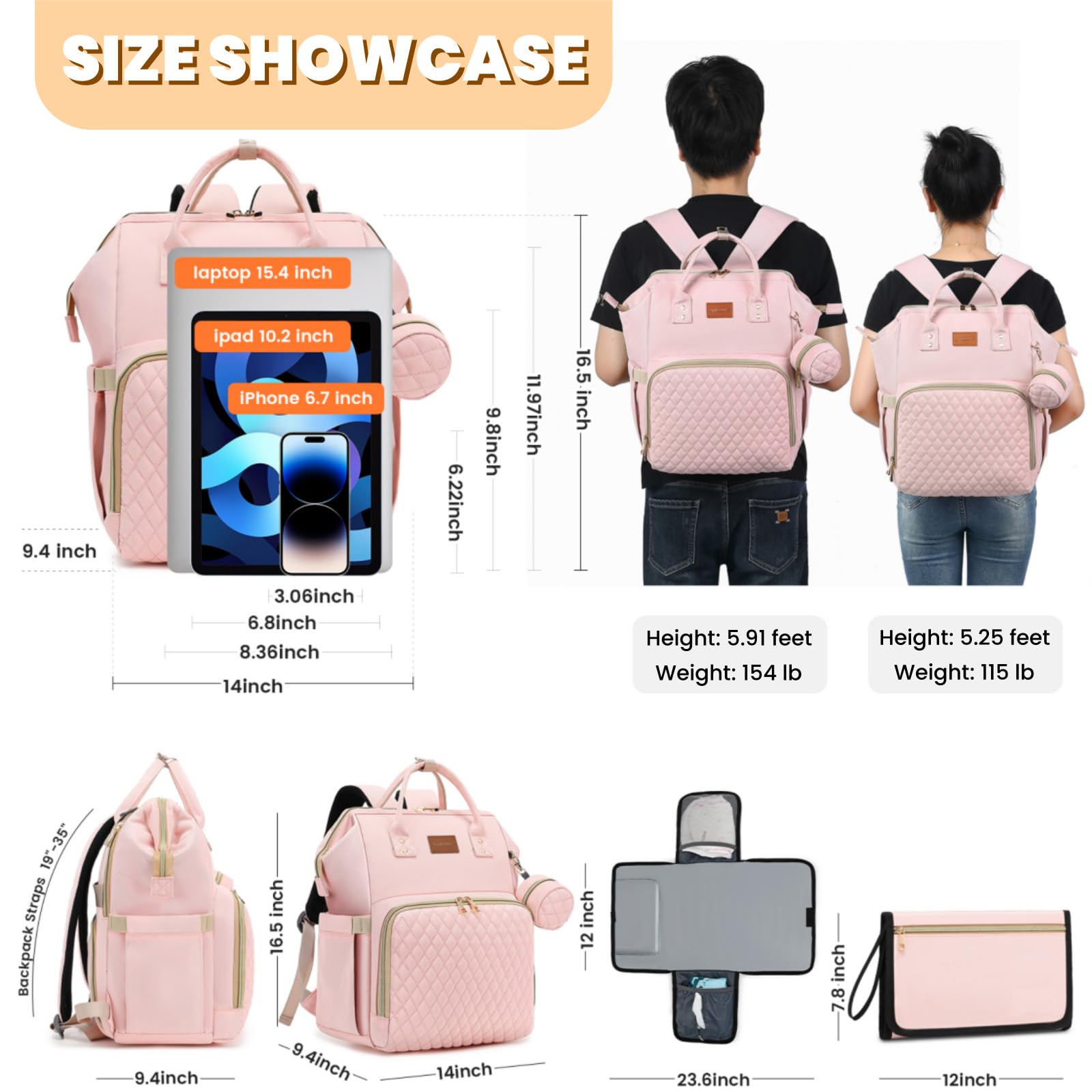 **Pink Baby Diaper Backpack for Girls - Large 35L Capacity with Changing Pad, Pacifier Case, Insulated Pockets & Stroller Straps - Perfect Baby Shower Gift, Cute & Stylish - Ideal for Travel, Outings & Everyday Use**