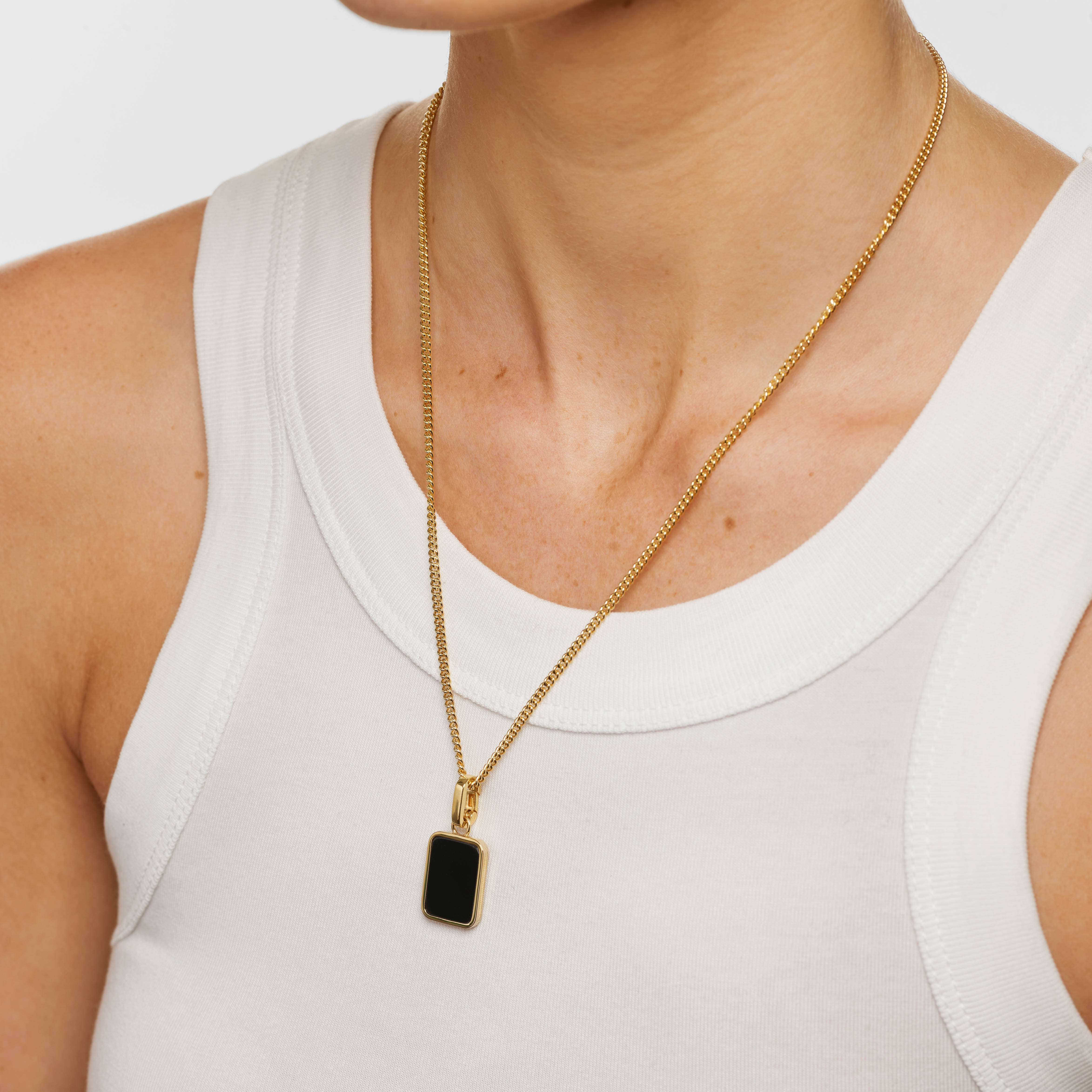 Black Onyx Unisex Curb Chain Pendant Necklace in Gold - Stylish Jewelry for Men & Women, Perfect for Gifts, Parties & Everyday Wear