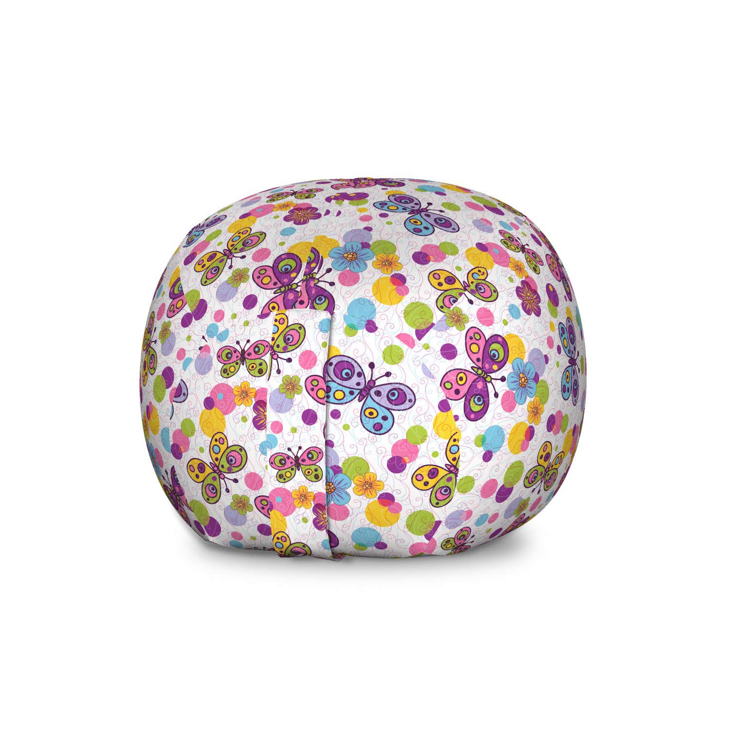 Ambesonne Large Washable Toy Storage Bag Chair - Vibrant Butterfly & Floral Pattern with Polka Dots, Vintage Animal Design Stuffed Organizer for Kids Room, Nursery or Playroom | Perfect for Organizing Stuffed Animals, Toys & Blankets