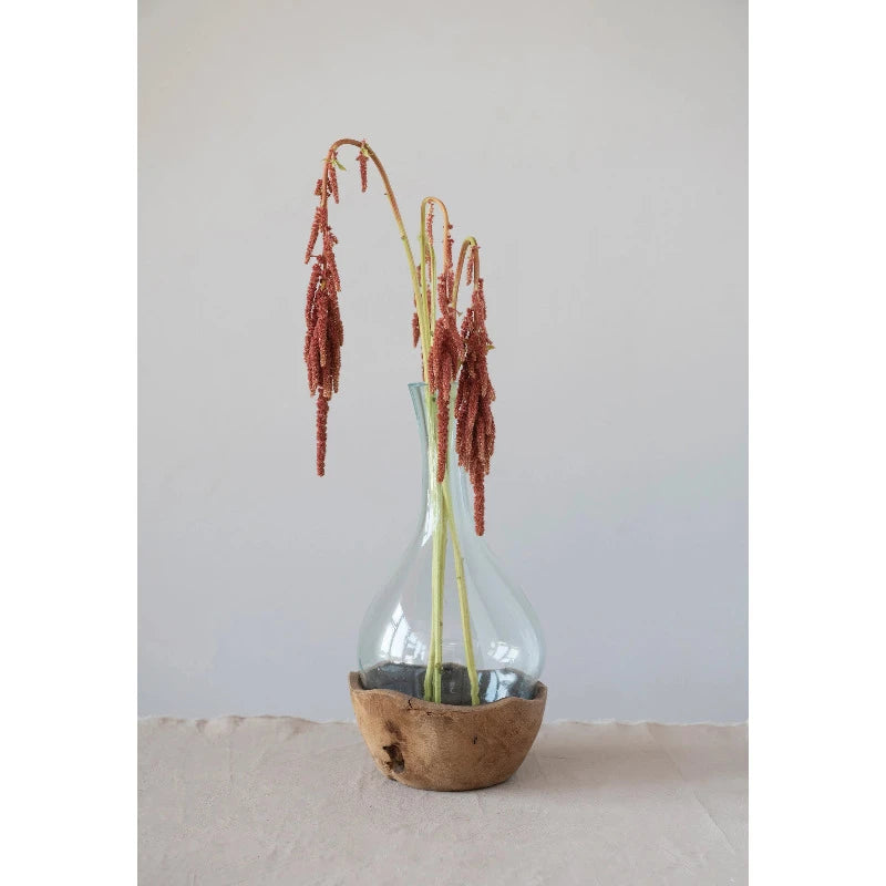 Eco-Friendly Recycled Glass Vase with Natural Teakwood Base - Perfect for Home Decor, Wedding Centerpieces & Sustainable Gifts