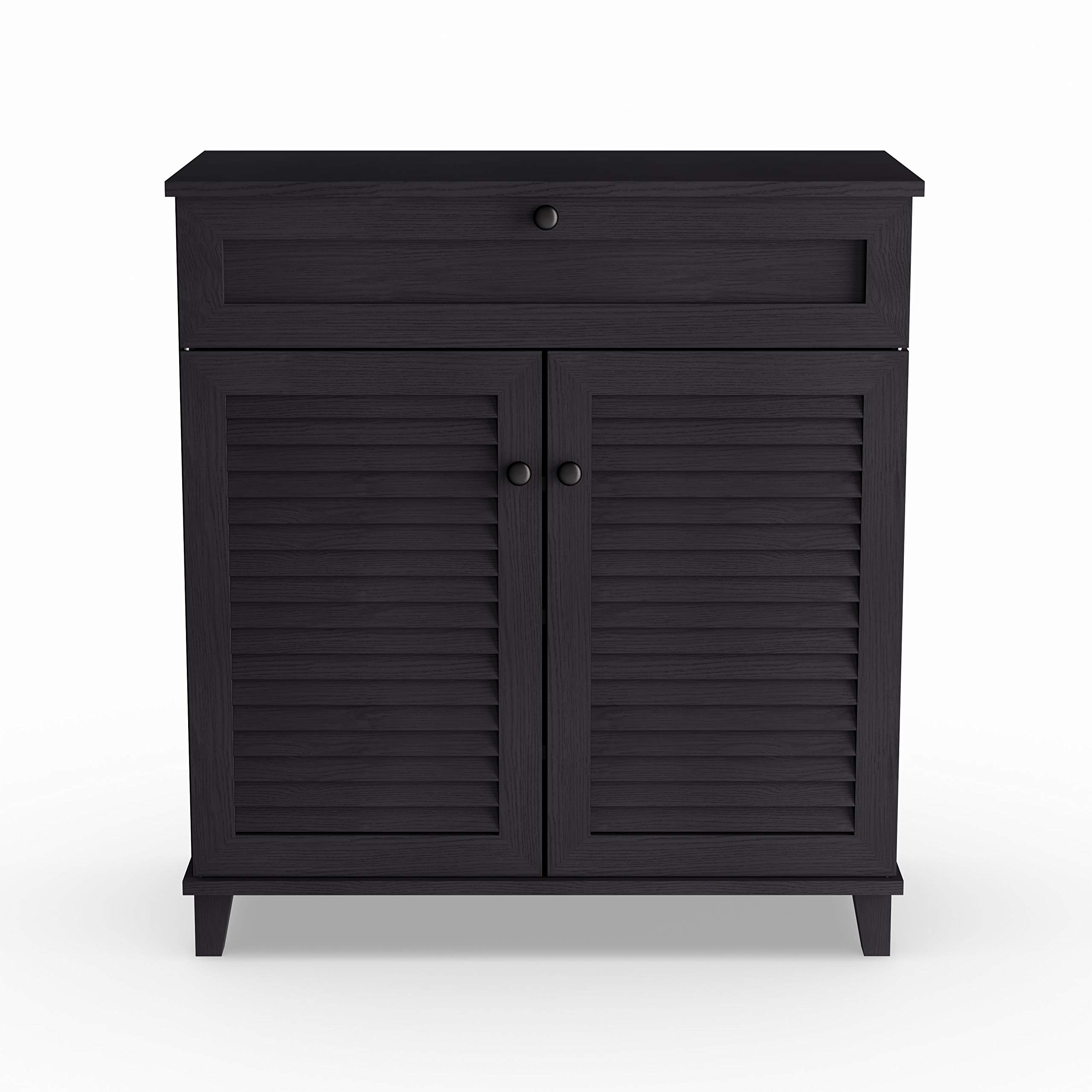 Modern Brown Espresso Wood Multi-Purpose Cabinet with Drawers - MDF Finish, Solid Construction for Living Room, Bedroom, or Office Storage