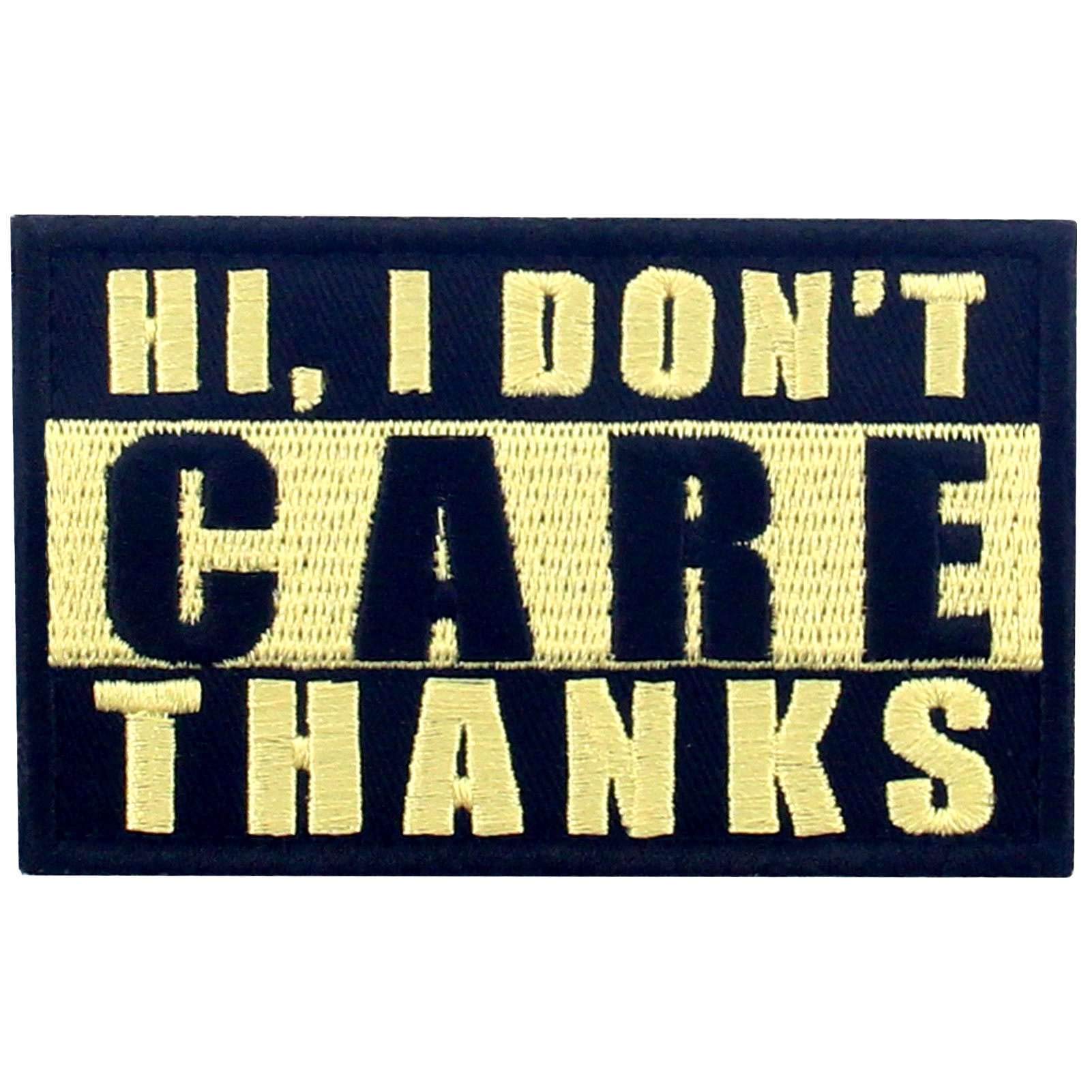 Funny 'Hi I Don't Care Thanks' Embroidered Patch - Hook & Loop Fastener for Biker Jackets, Vests & Backpacks - Perfect for Motorcycle Enthusiasts & Rebel Fashion