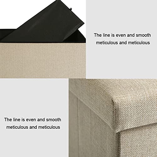 Rectangular Storage Stool - Foldable Ottoman Footrest with Seat & Storage Space for Living Room, Bedroom & Office - Beige Multi-Functional Furniture for Home Organization
