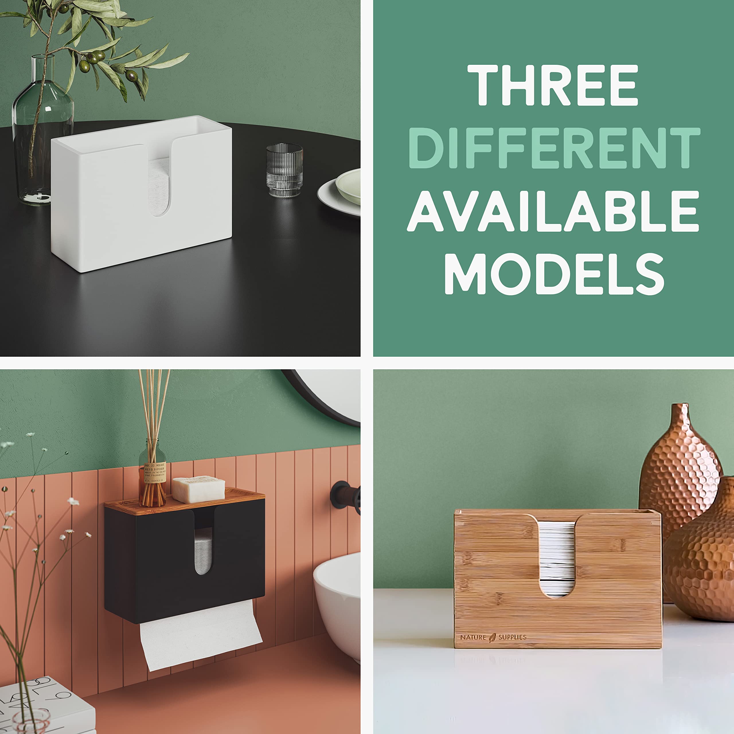 Premium Bamboo Paper Towel Dispenser - Wall Mount & Countertop Holder for C-Fold/Z-Fold/Tri-Fold Towels - Removable Top Tray for Kitchen, Bathroom & Commercial Use - Eco-Friendly White Towel Organizer - Perfect for Restaurants, Offices & Home Decor