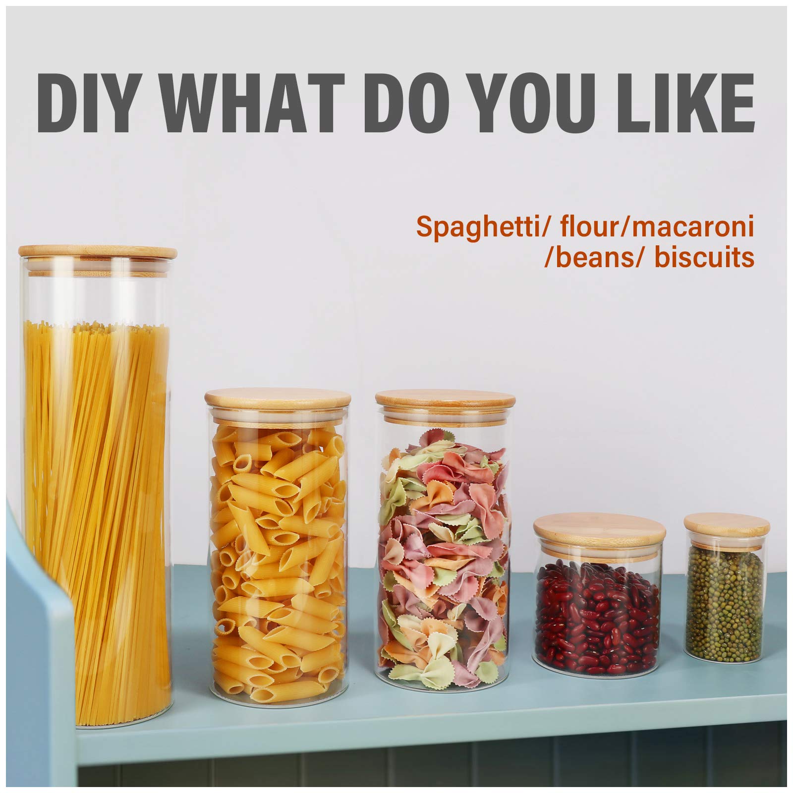 16 oz (490 ml) Glass Food Storage Containers with Airtight Bamboo Lids - 9-Piece Pantry Organization Set for Spices, Flour, Sugar & More | Kitchen Counter Canisters, Terrarium Jars & Meal Prep Containers | Ideal for Home Baking, Coffee Storage & Pantry Organization