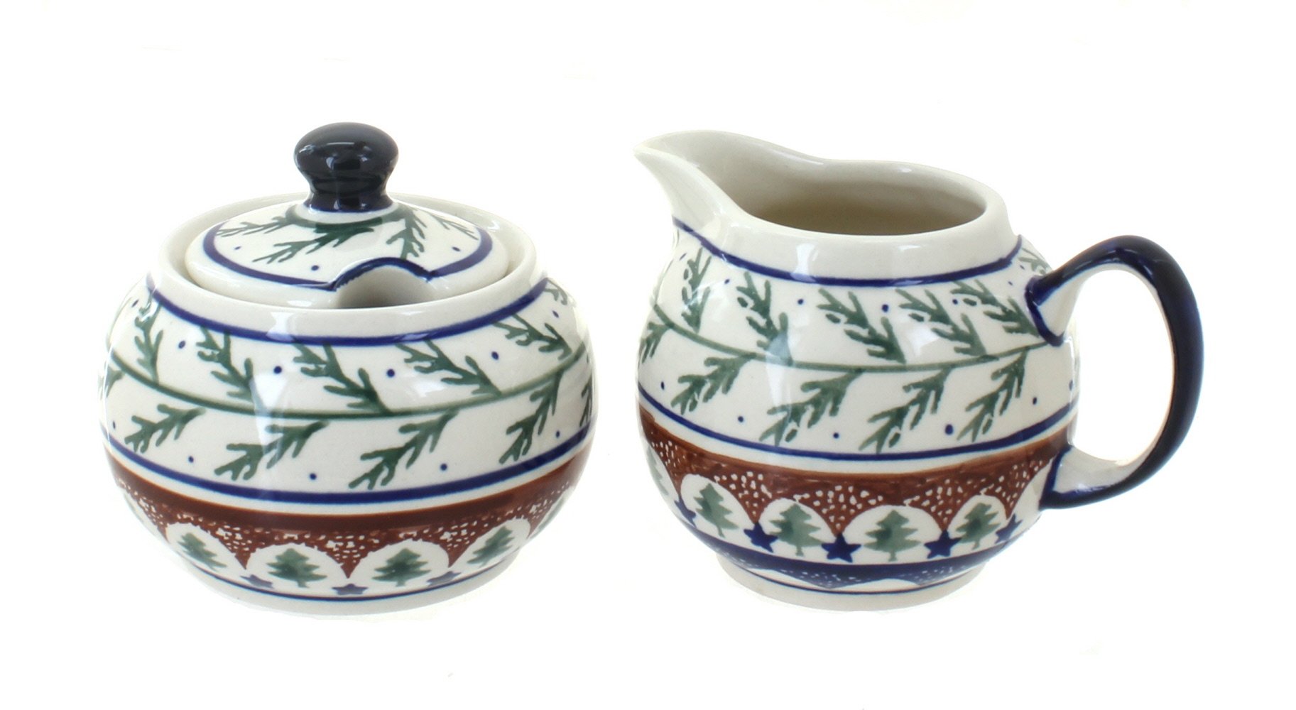 Blue Rose Polish Pottery Evergreen Cream and Sugar Set - Handcrafted Ceramic Tea Coffee Serving Set for Home, Kitchen, or Gift - Perfect for Afternoon Tea, Coffee Break, and Elegant Dining