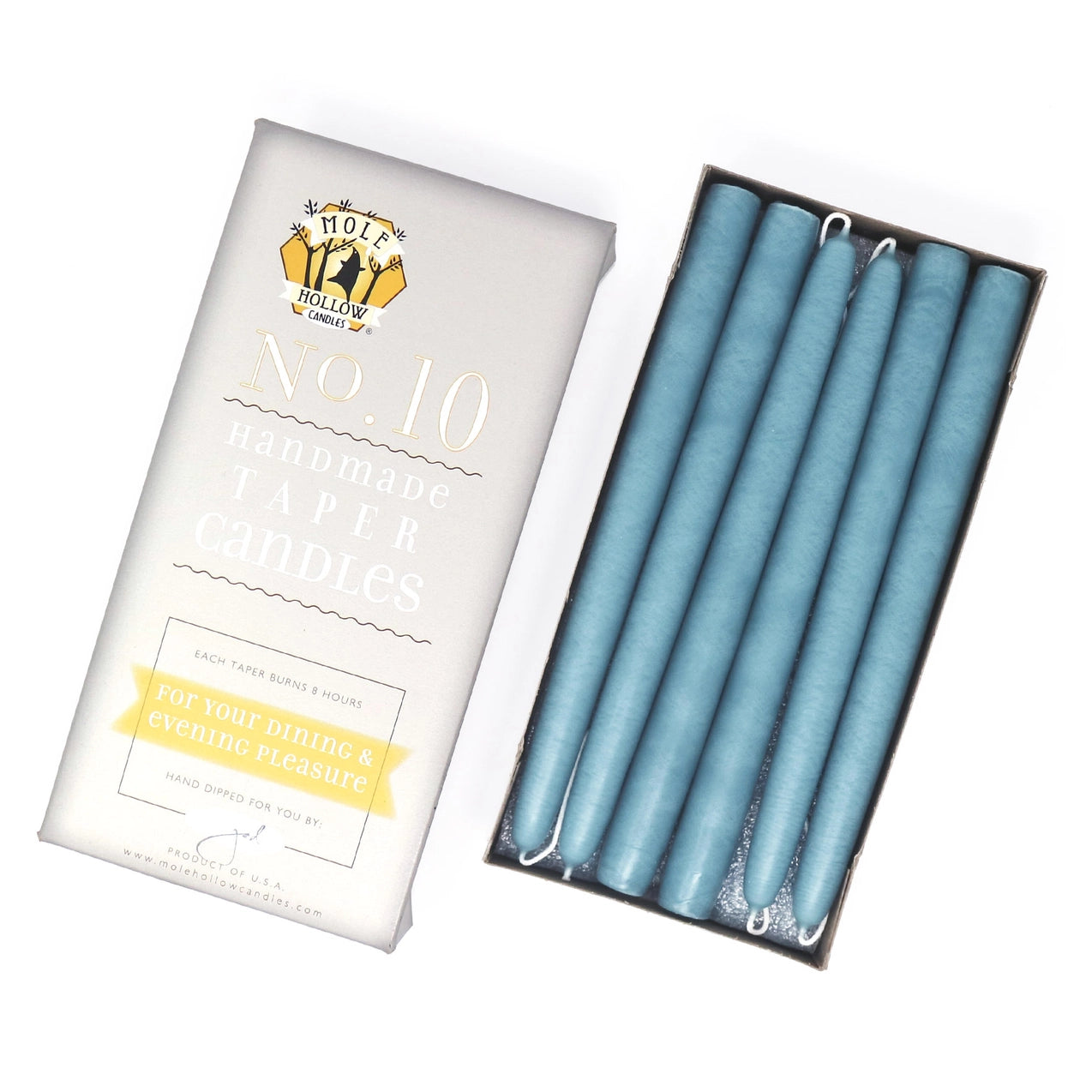 10” Dusty Blue Taper Candles - Set of 2 Premium Beeswax Candles for Romantic Dinners, Weddings & Home Decor