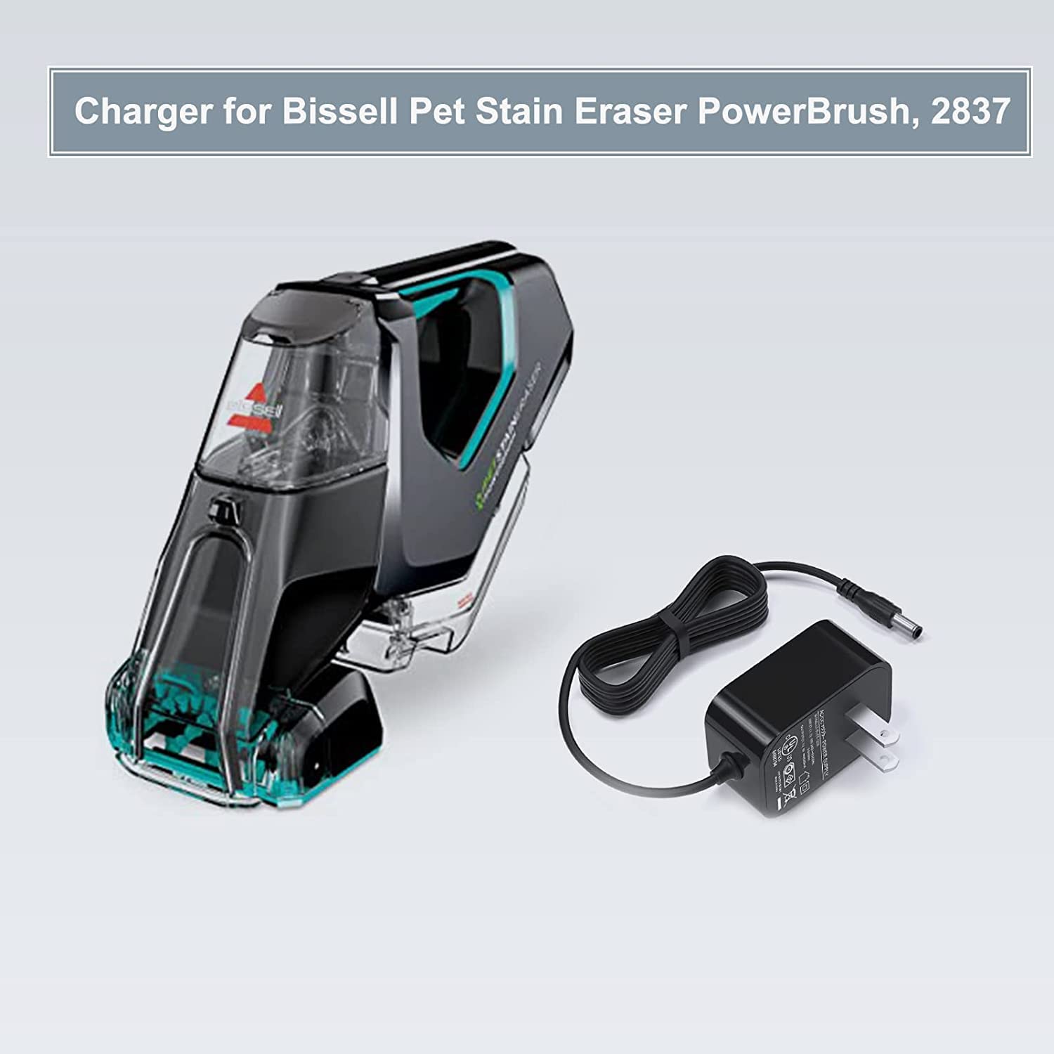 Bissell Pet Stain Eraser PowerBrush 2837 2842 2846 2877 Replacement Charger - Compatible with Bissell 1624554 Cordless Vacuum Charger Power Cord - Perfect for Home Pet Hair & Stain Cleaning
