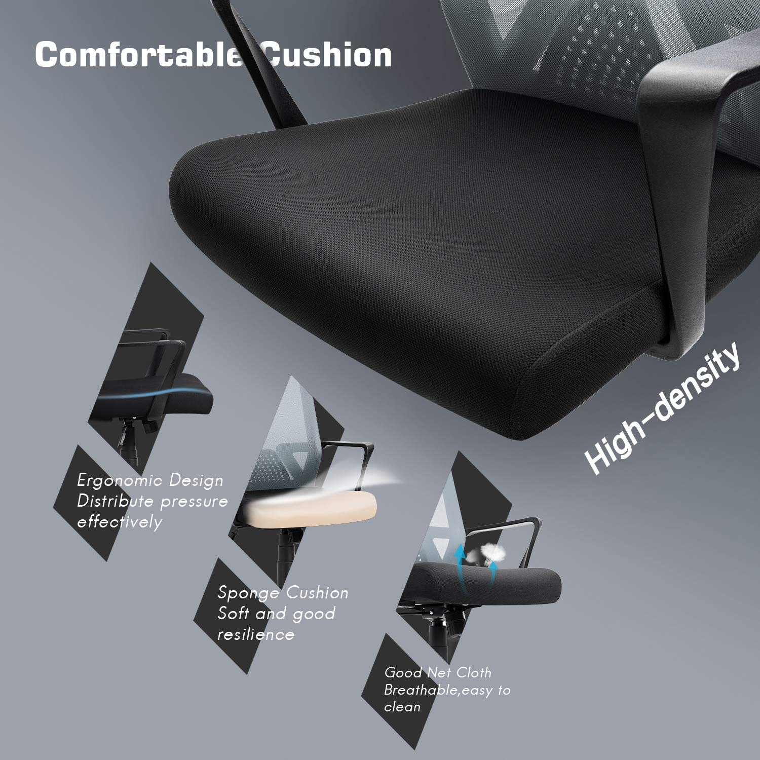 Furniwell Ergonomic Office Chair - Mid Back Mesh Computer Desk Chair with Lumbar Support & Adjustable Armrests - Modern Swivel Task Chair for Home & Office Workspace (Grey)
